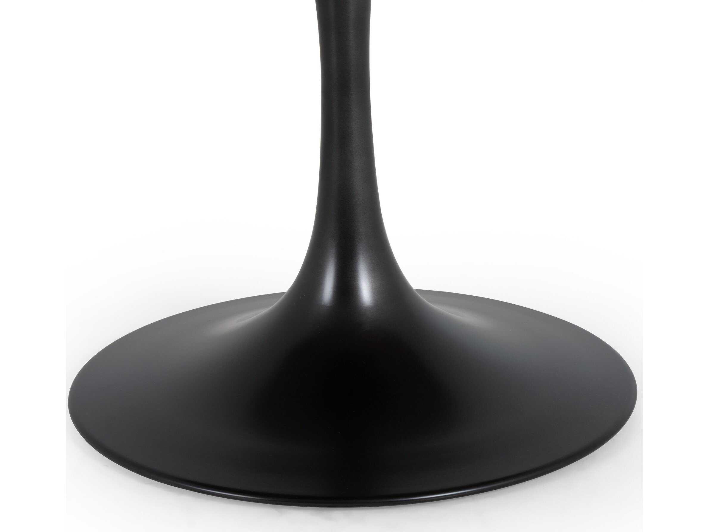 Four Hands Hughes Powell Round Dark Rustic Black Weathered Ash White Marble Dining Table