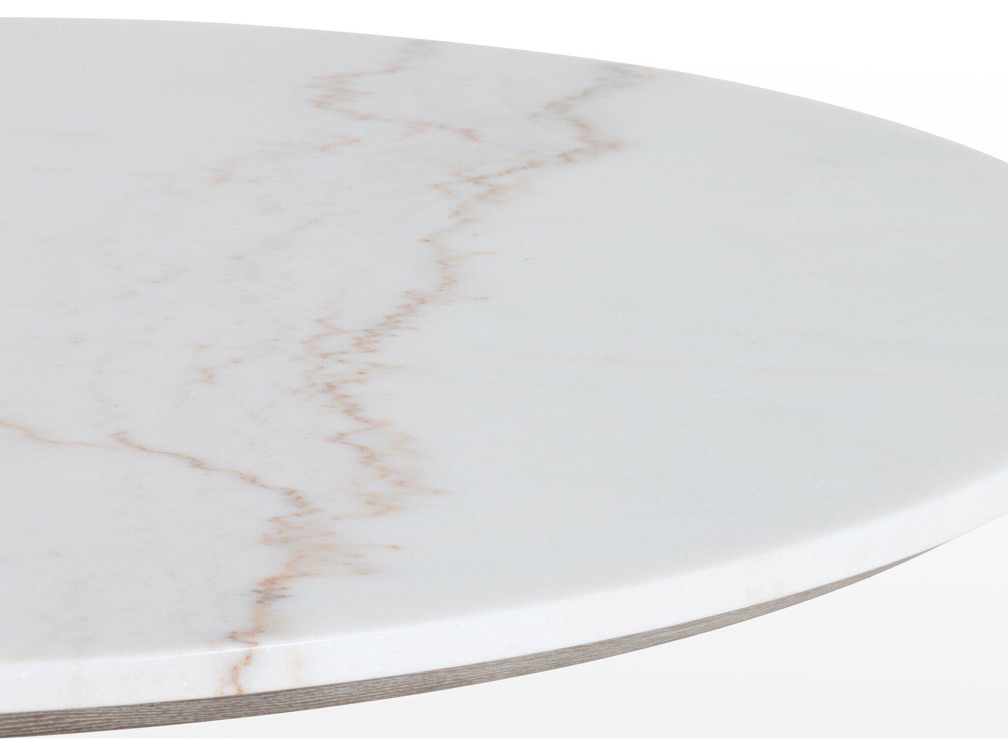 Four Hands Hughes Powell Round Dark Rustic Black Weathered Ash White Marble Dining Table