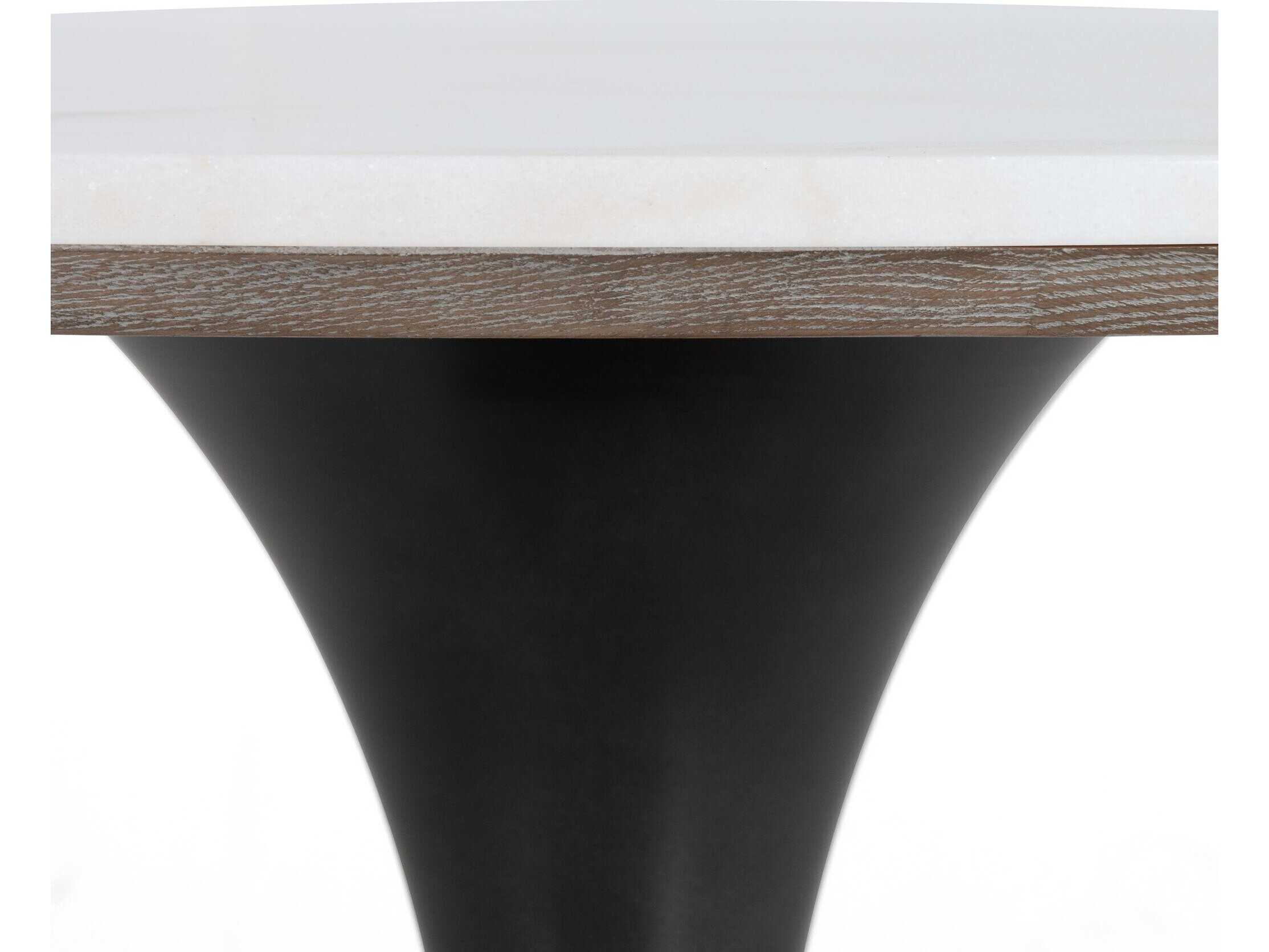Four Hands Hughes Powell Round Dark Rustic Black Weathered Ash White Marble Dining Table