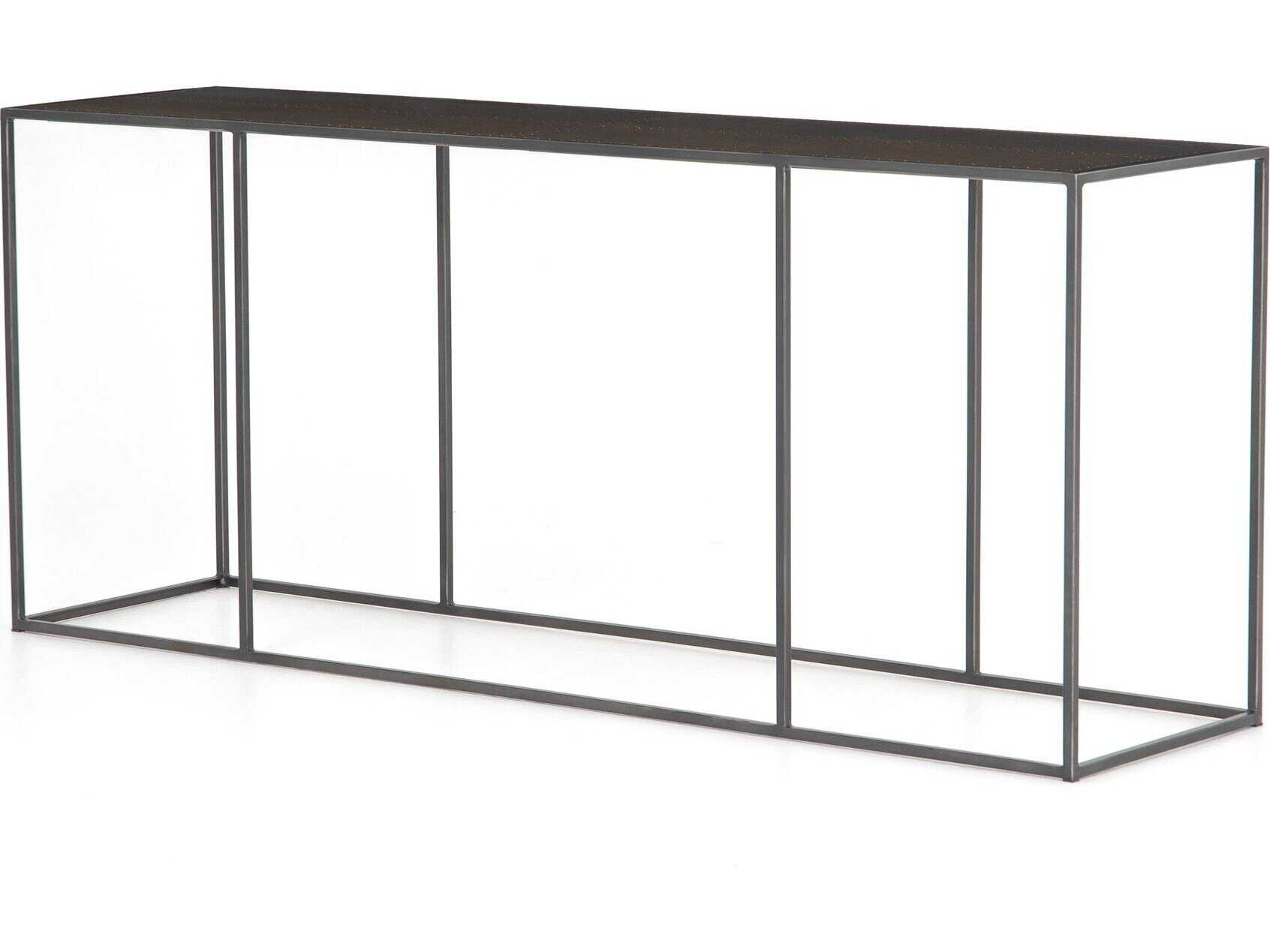 Four Hands Hughes Phillip Rectangular Metal Dark Antique Bronze Bright Brass Clad Console Table