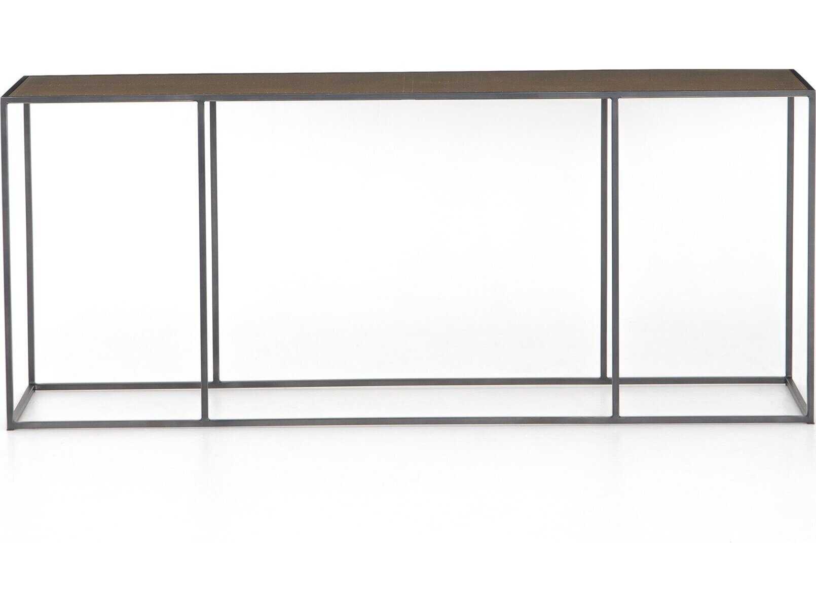 Four Hands Hughes Phillip Rectangular Metal Dark Antique Bronze Bright Brass Clad Console Table