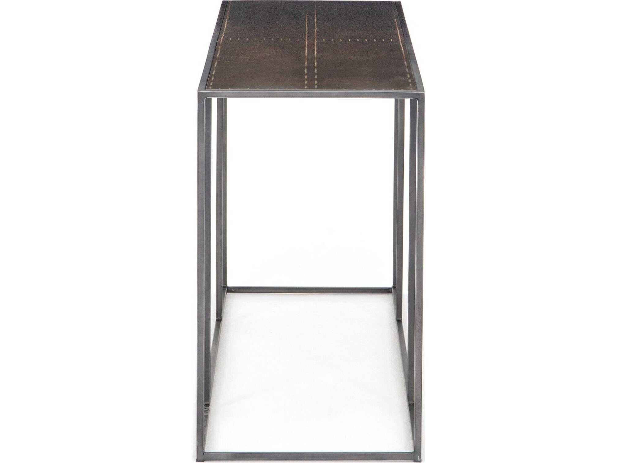Four Hands Hughes Phillip Rectangular Metal Dark Antique Bronze Bright Brass Clad Console Table
