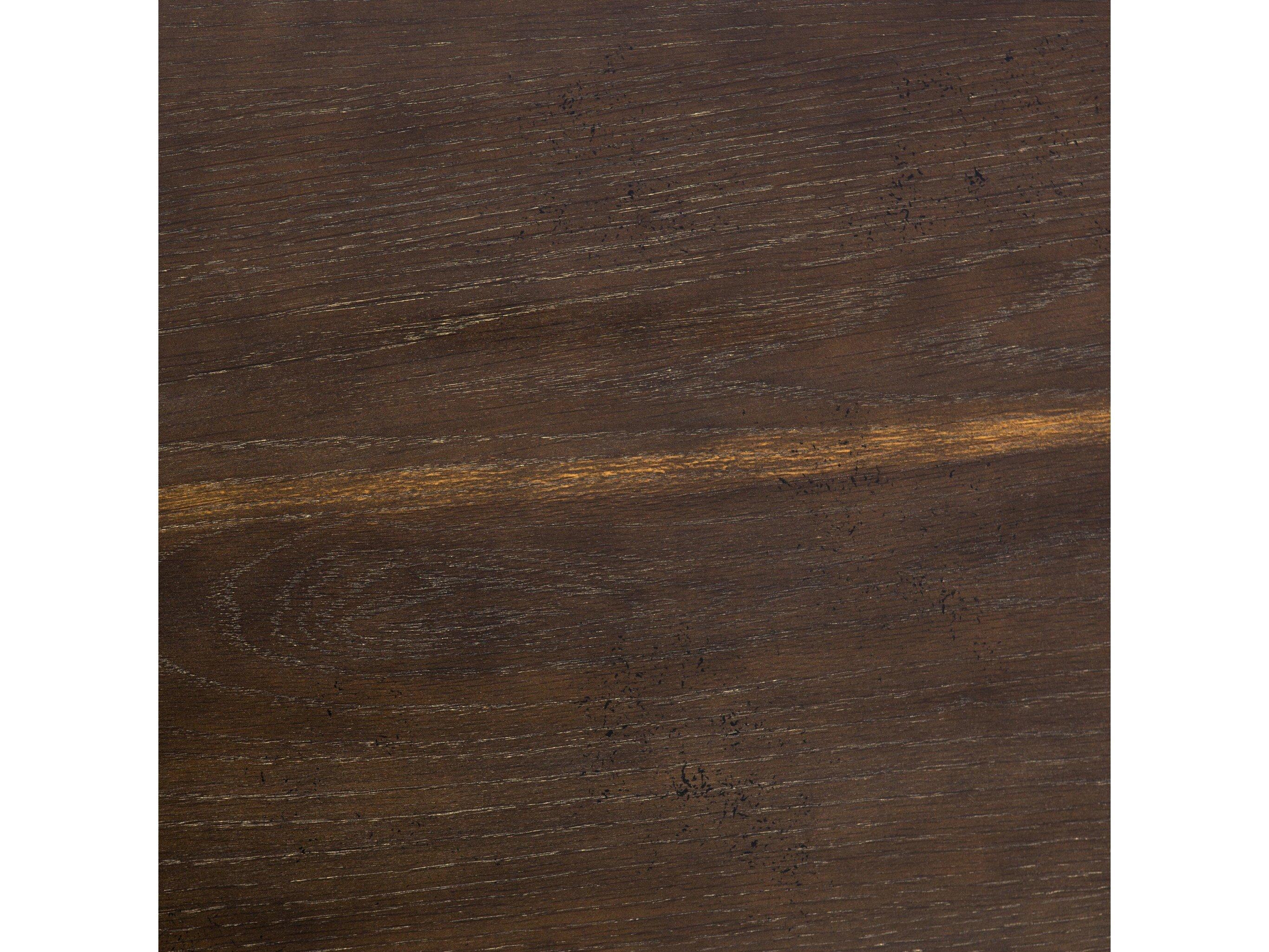 Four Hands Hughes Powell Round Wood Dark Rustic Black English Brown Oak Veneer Dining Table