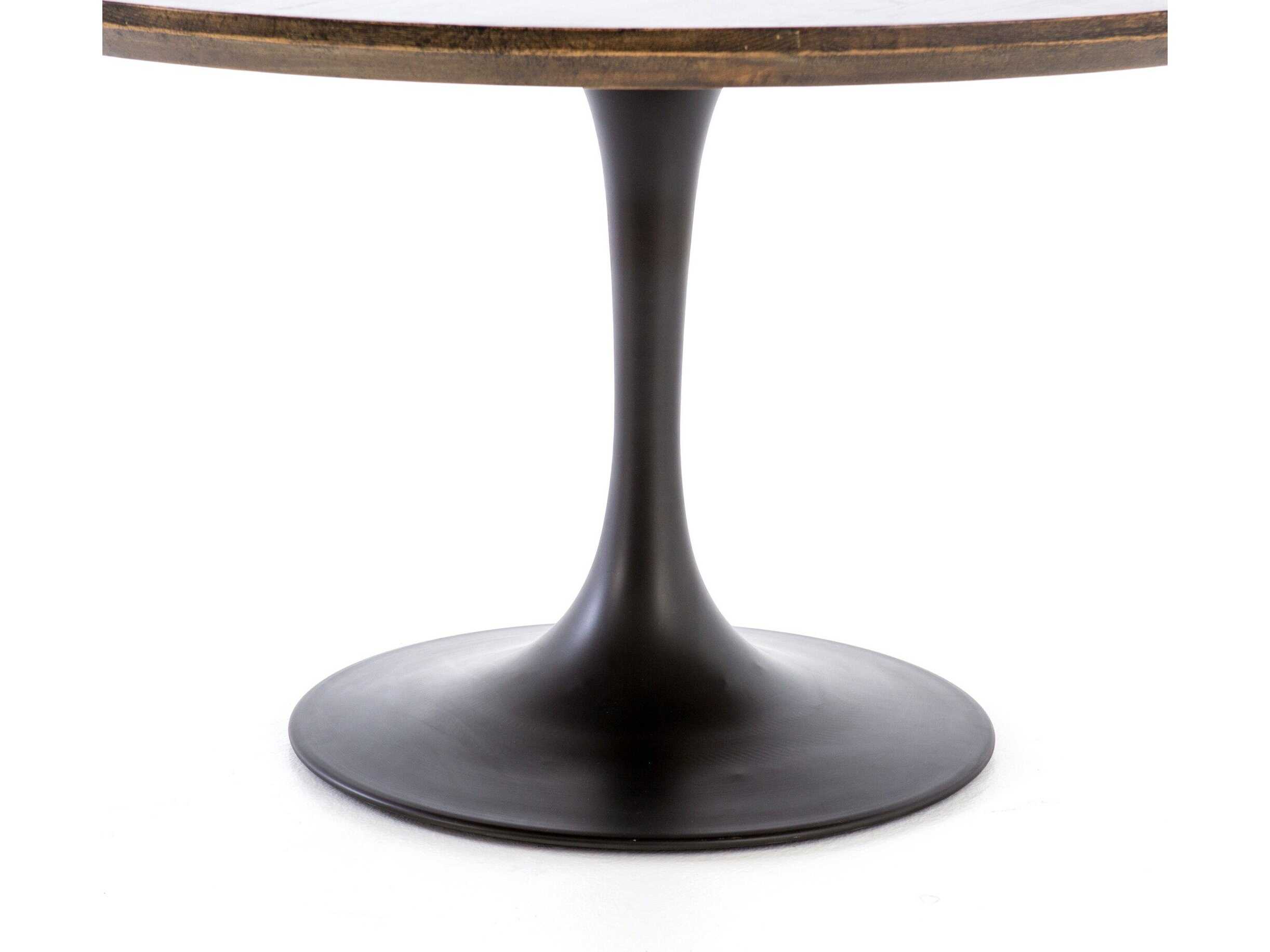 Four Hands Hughes Powell Round Wood Dark Rustic Black English Brown Oak Veneer Dining Table