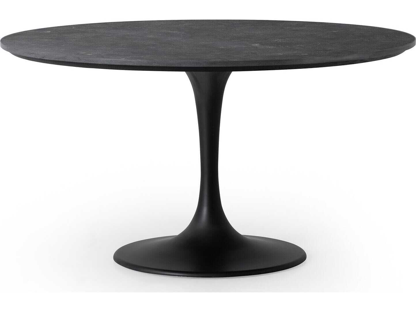 Four Hands Hughes Powell Round Dark Rustic Black Ebony Bluestone Dining Table