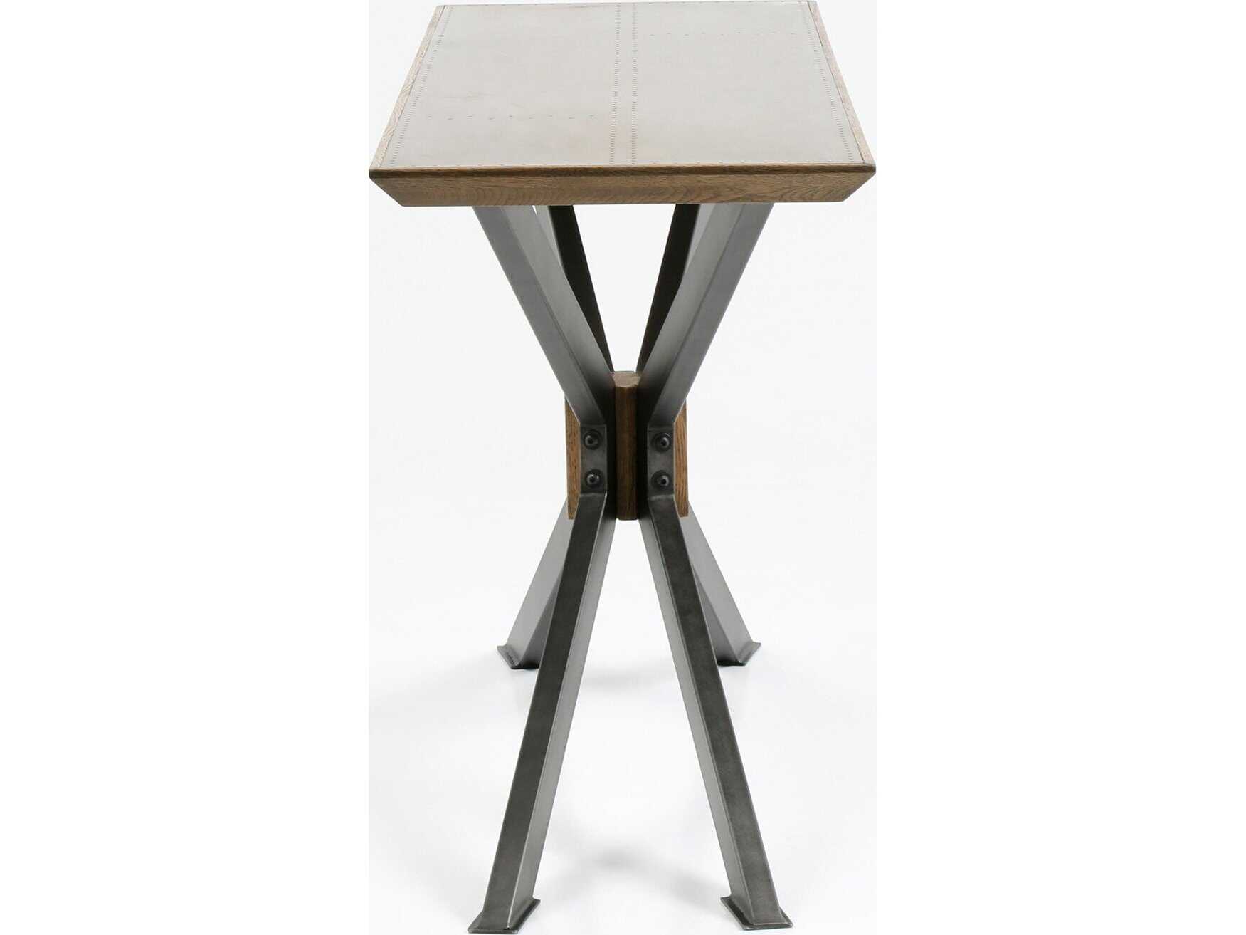 Four Hands Hughes Spider Rectangular Wood Light Rustic Black Bright Brass Clad Sandy Oak Console Table