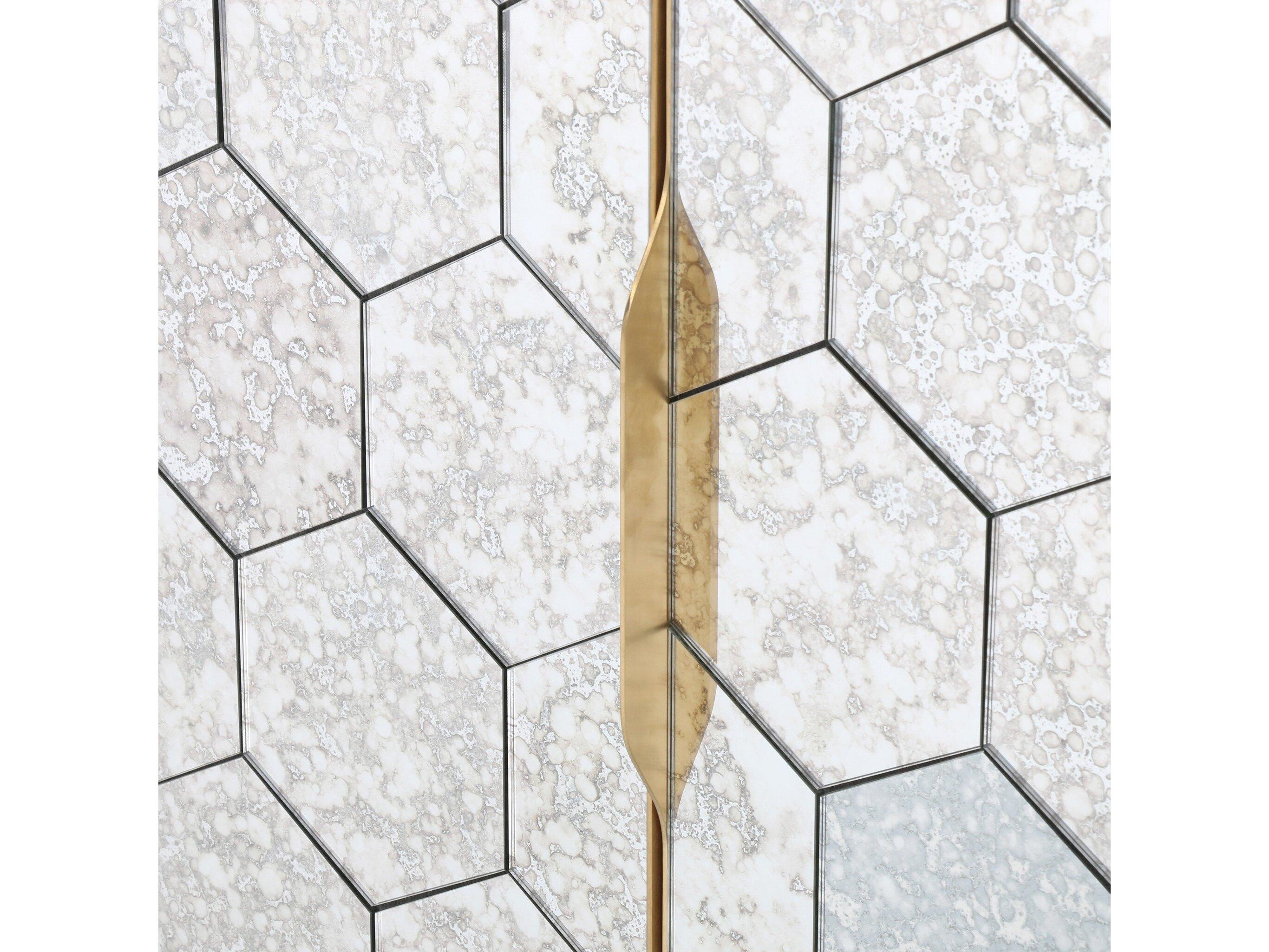 Four Hands Hughes Cybil 78" Walnut Wood Dark Antique Mirror Polished Brass Sideboard