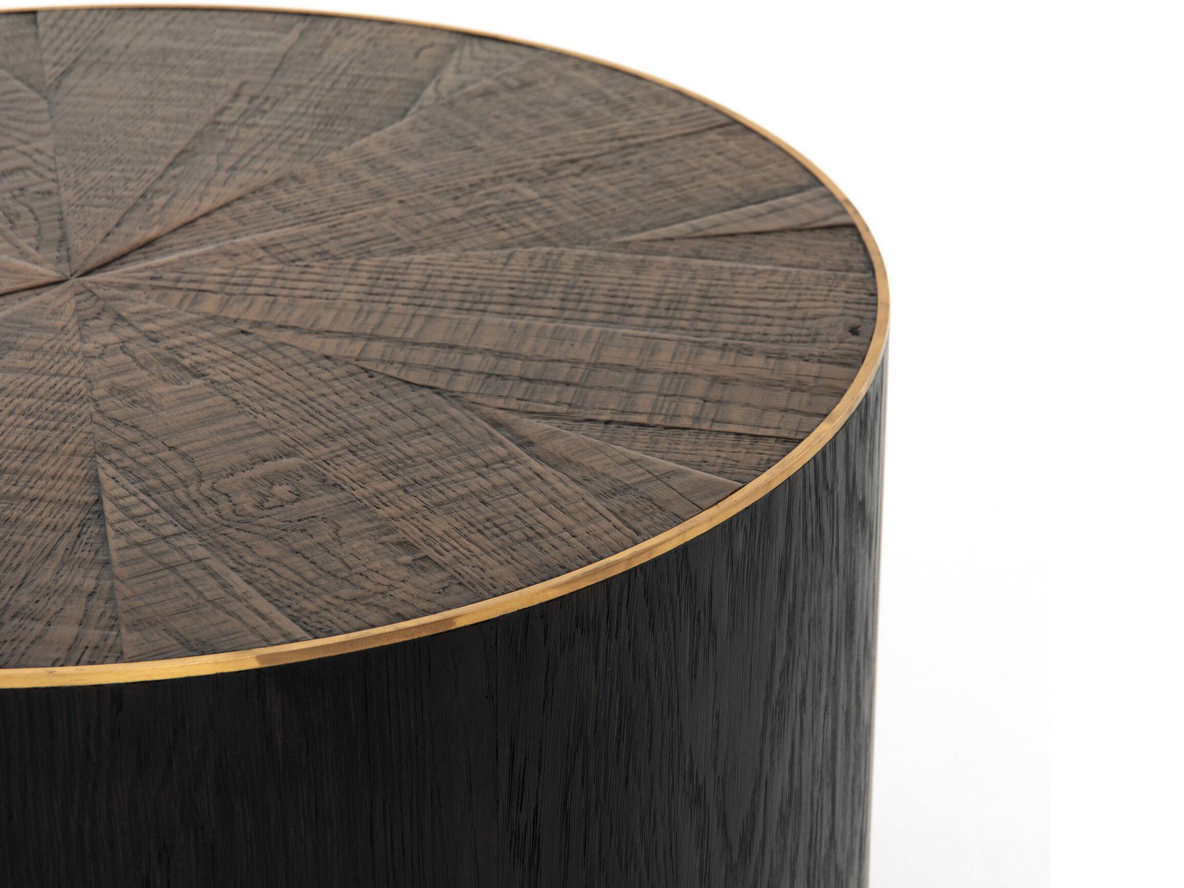 Four Hands Hughes Perry Round Wood Bright Brass Clad Ebony Light Coffee Table