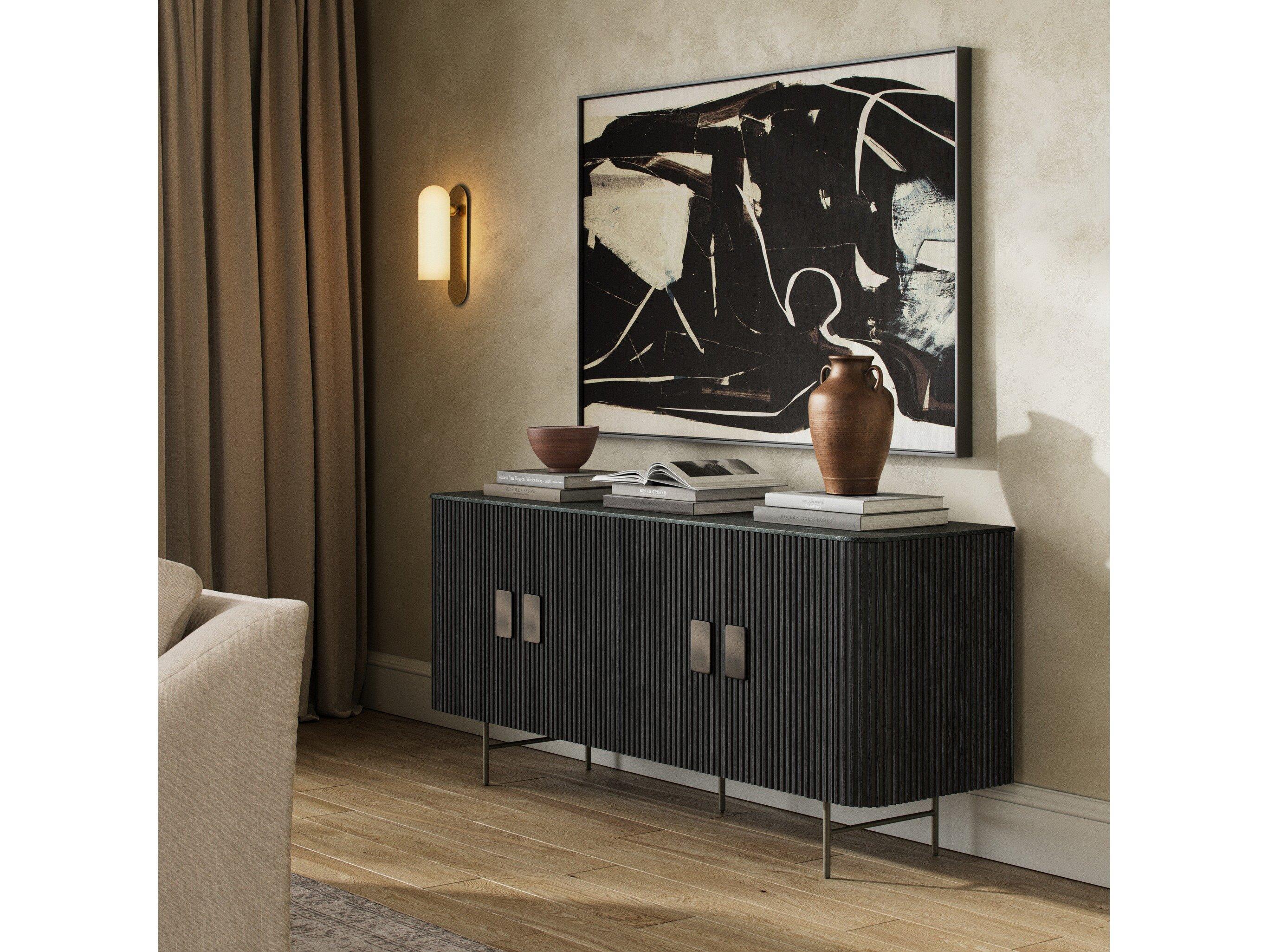 Four Hands Hughes Laverne 71" Oak Wood Washed Black Brushed Gunmetal Bluestone Sideboard