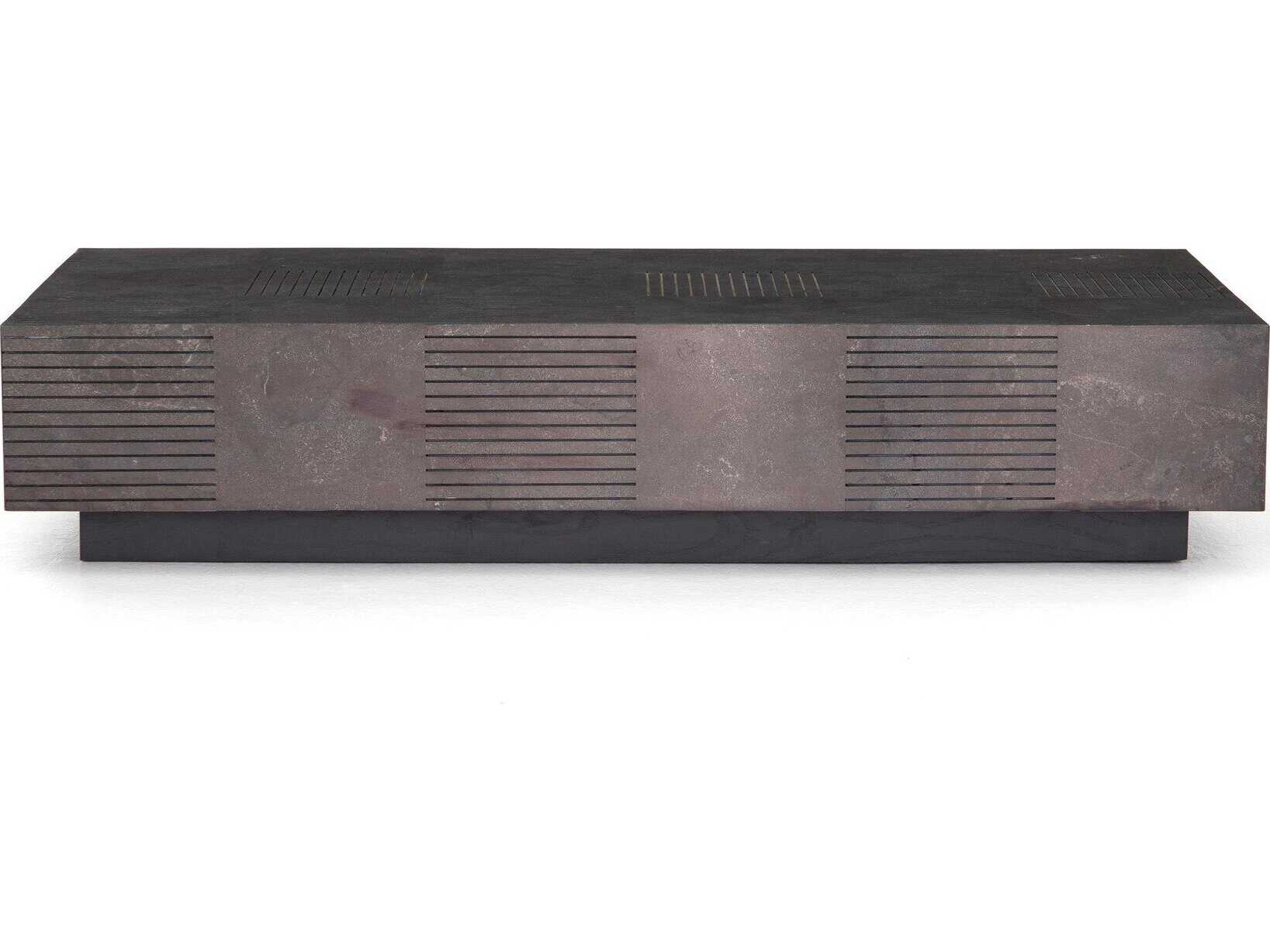 Four Hands Hughes Masera Rectangular Jet Black Oak Bluestone Coffee Table