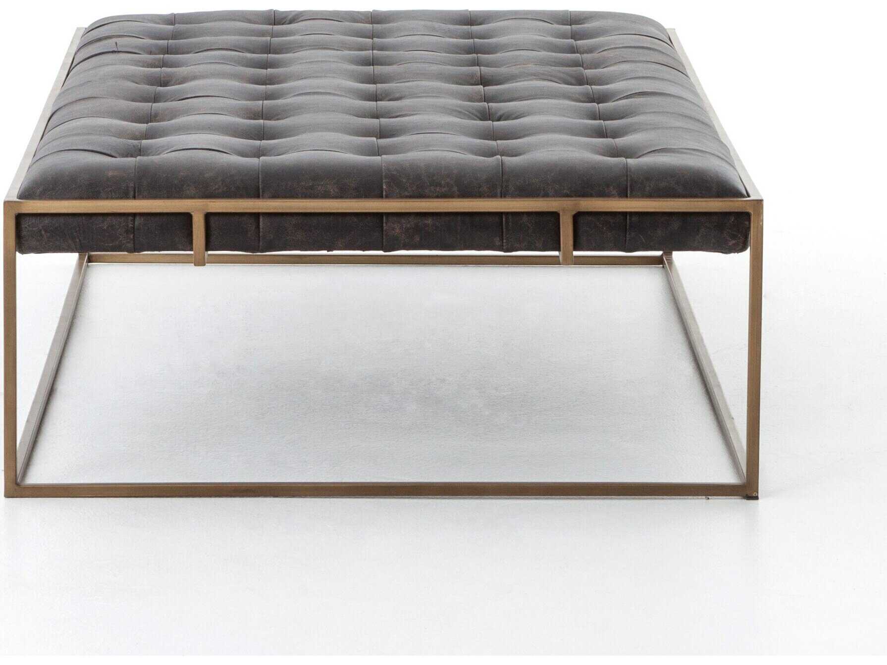 Four Hands Irondale Oxford Rectangular Leather Rialto Ebony Antique Brass Coffee Table