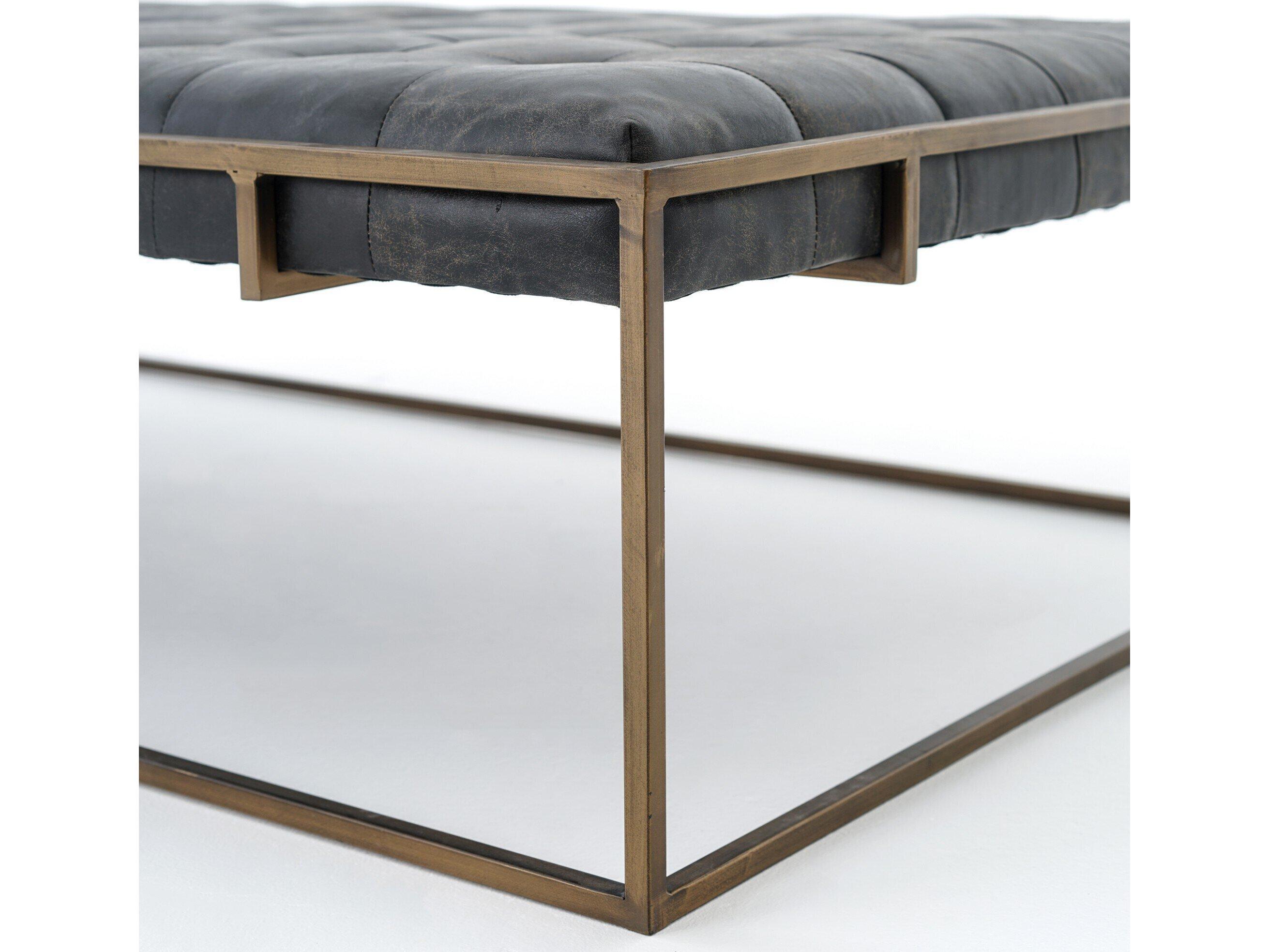 Four Hands Irondale Oxford Rectangular Leather Rialto Ebony Antique Brass Coffee Table