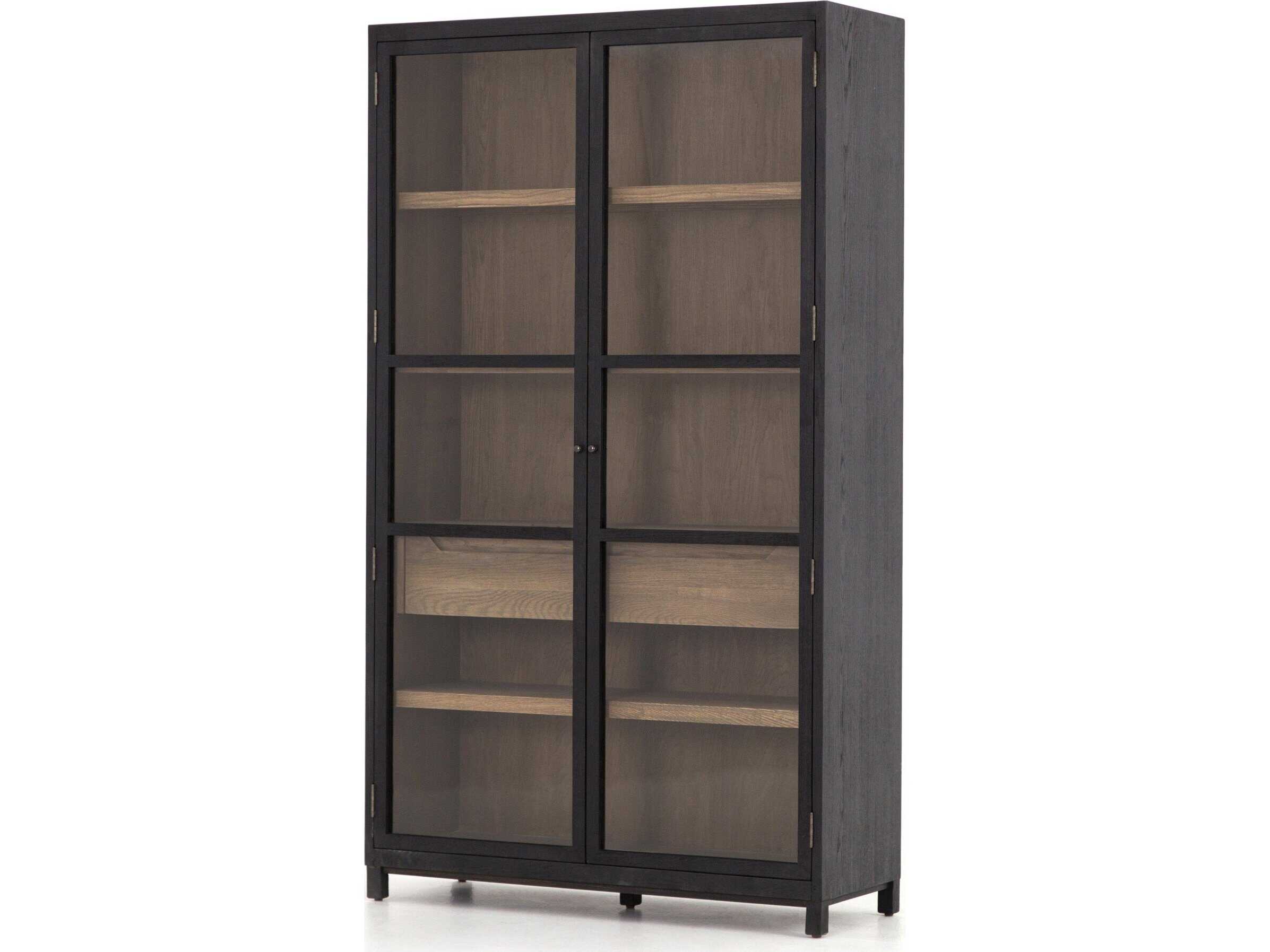Four Hands Irondale Millie Oak Wood Drifted Black Display Cabinet