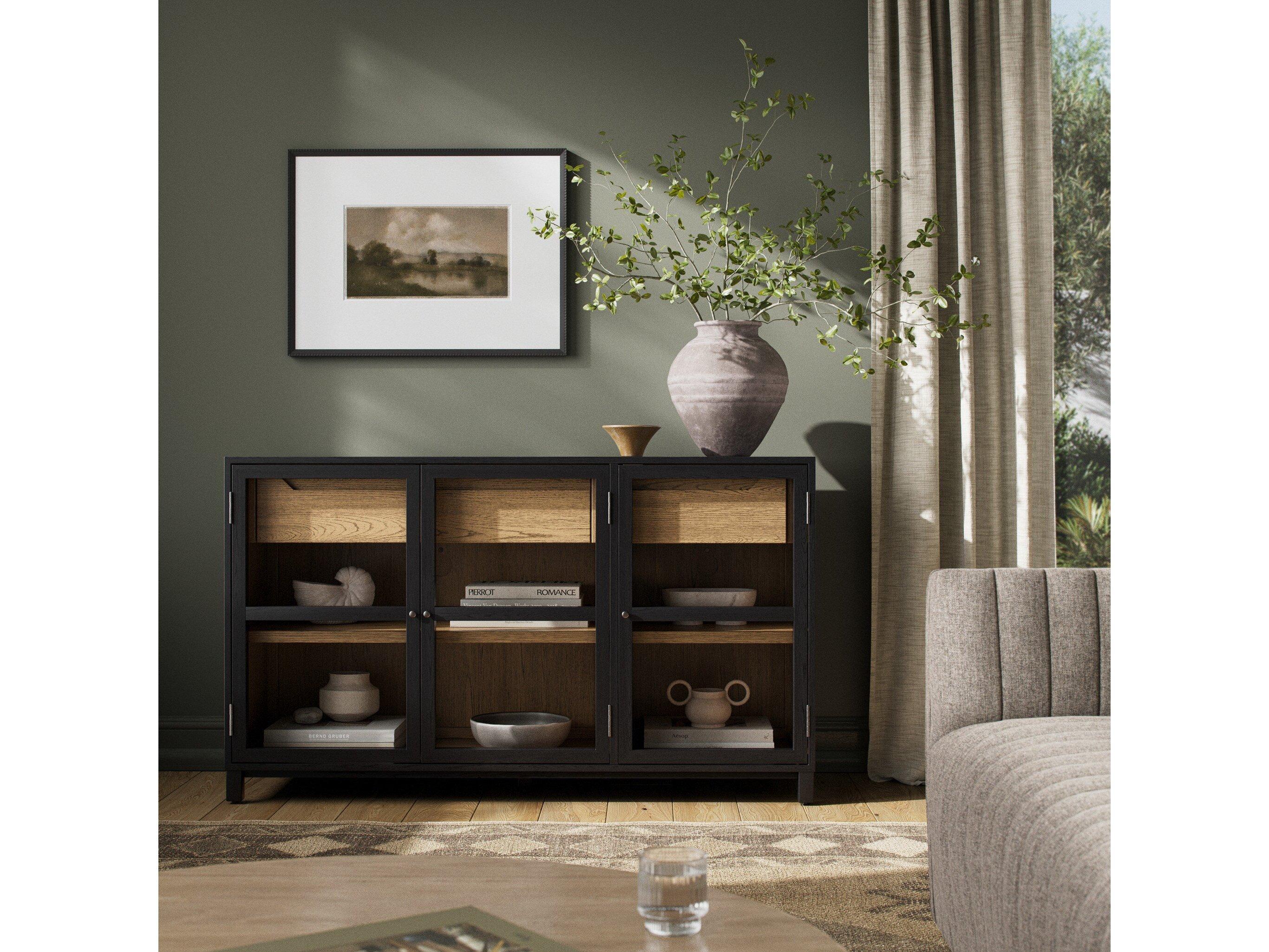 Four Hands Irondale Millie 59" Oak Wood Clear Glass Drifted Black Sideboard