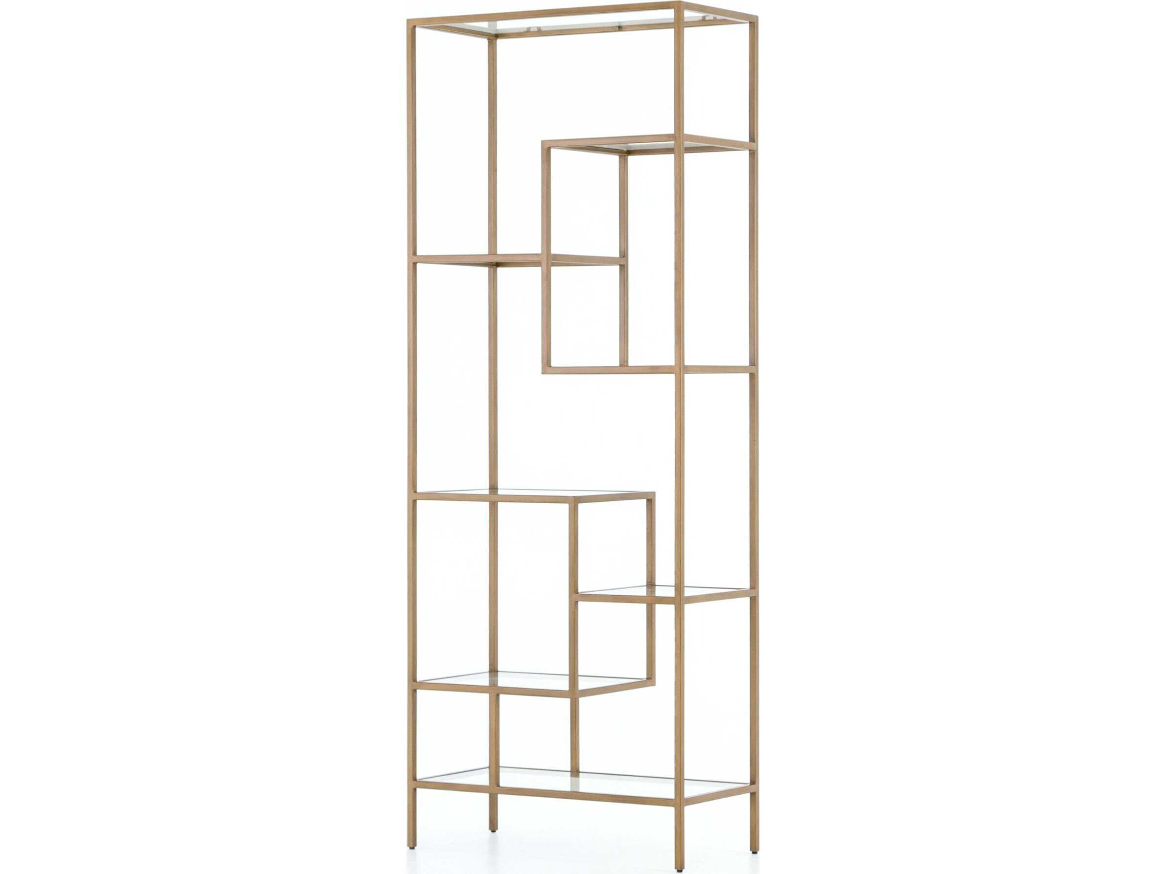 Four Hands Irondale Antique Brass Tempered Glass Bookcase