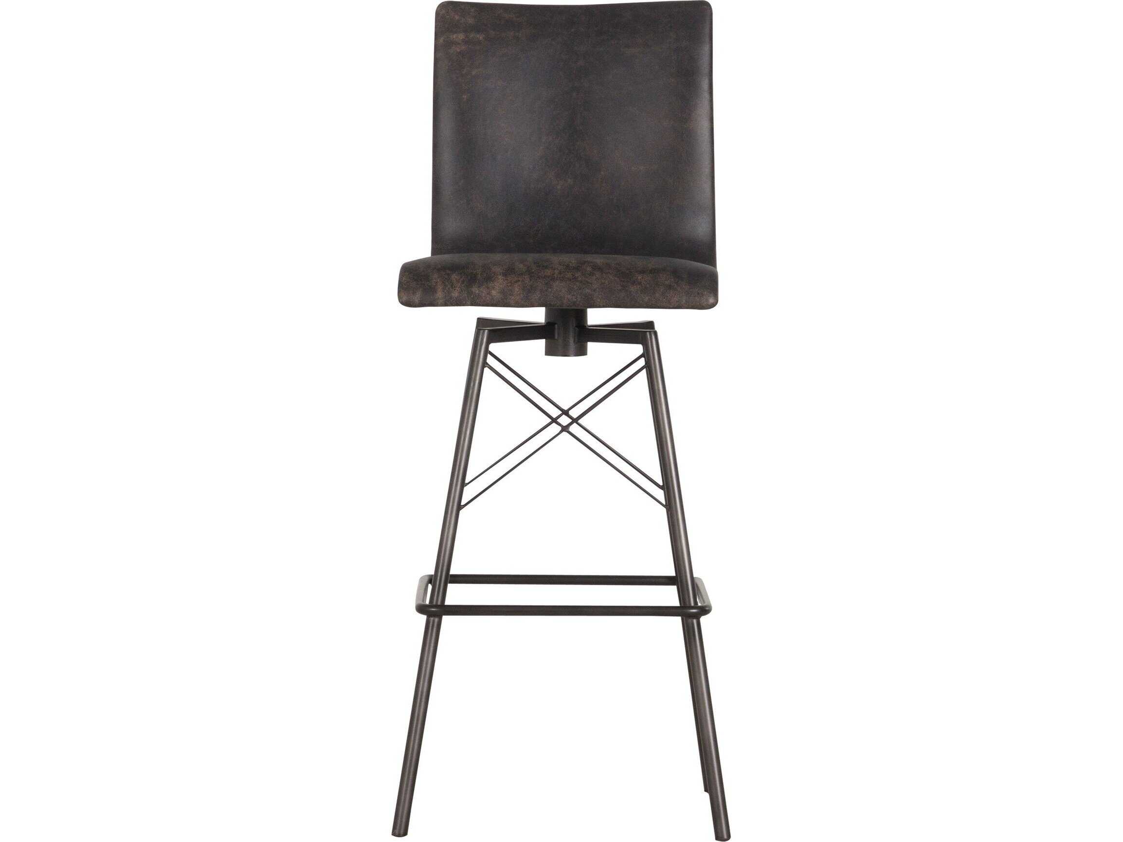 Four Hands Irondale Diaw Leather Swivel Upholstered Rialto Ebony Waxed Black Bar Stool