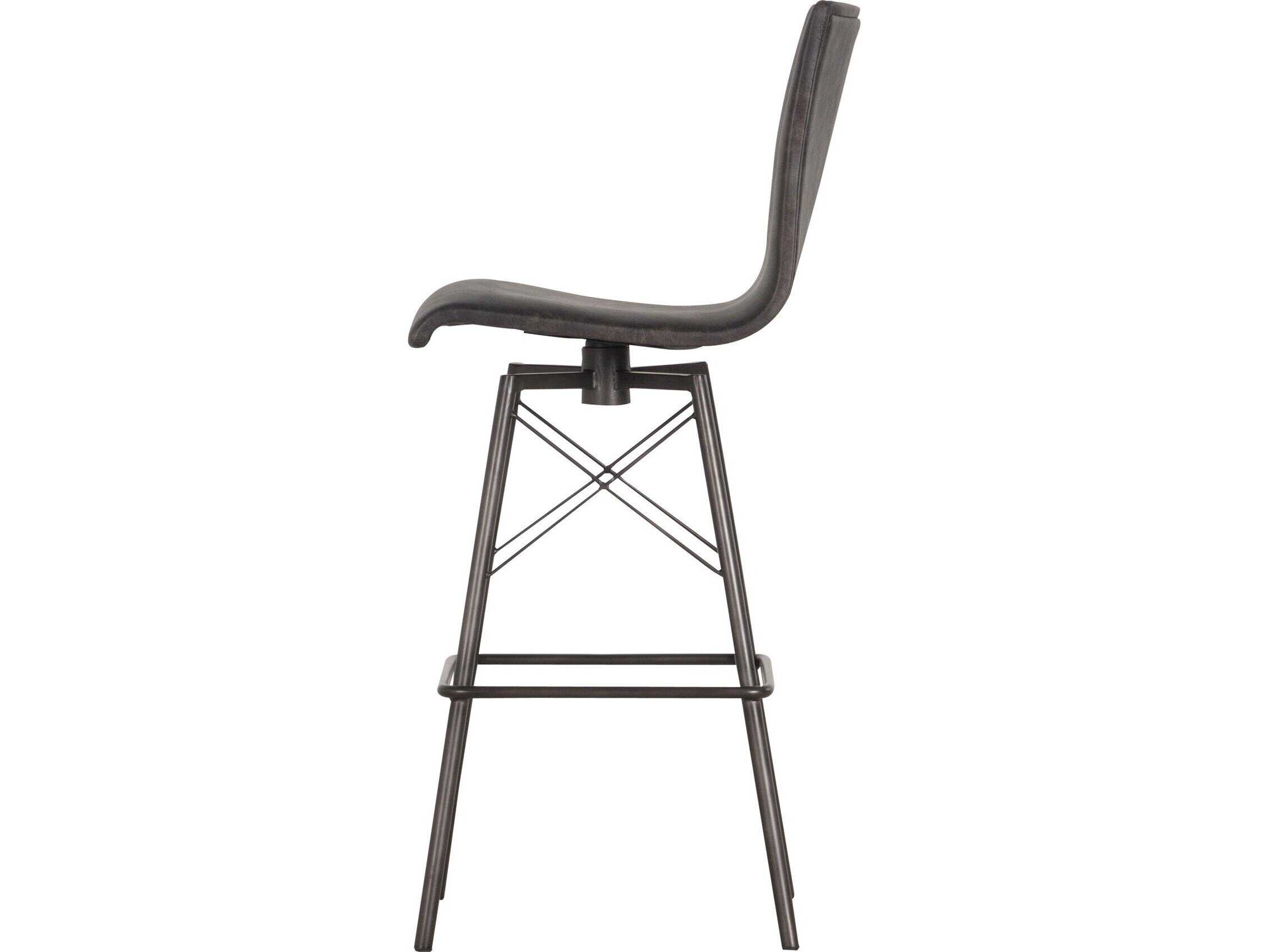 Four Hands Irondale Diaw Leather Swivel Upholstered Rialto Ebony Waxed Black Bar Stool