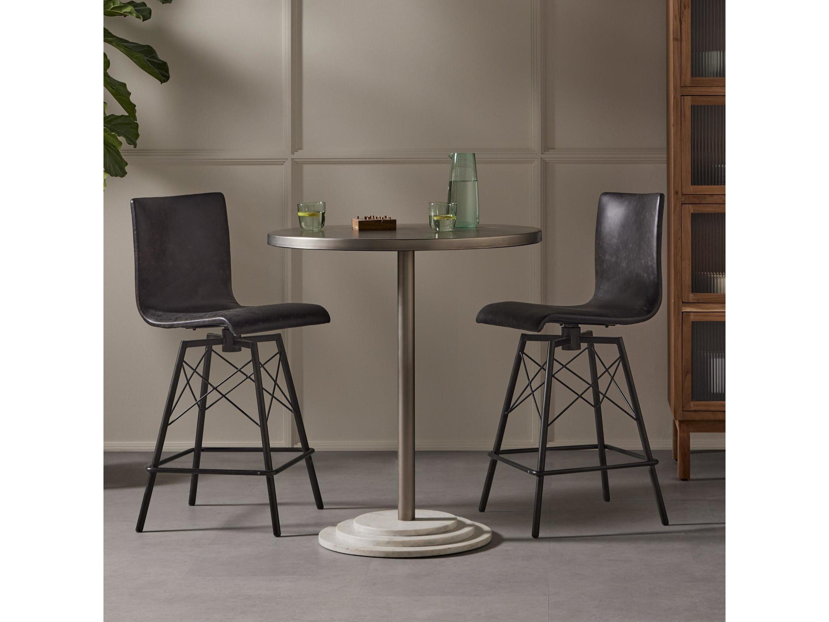 Four Hands Irondale Diaw Leather Swivel Upholstered Rialto Ebony Waxed Black Bar Stool