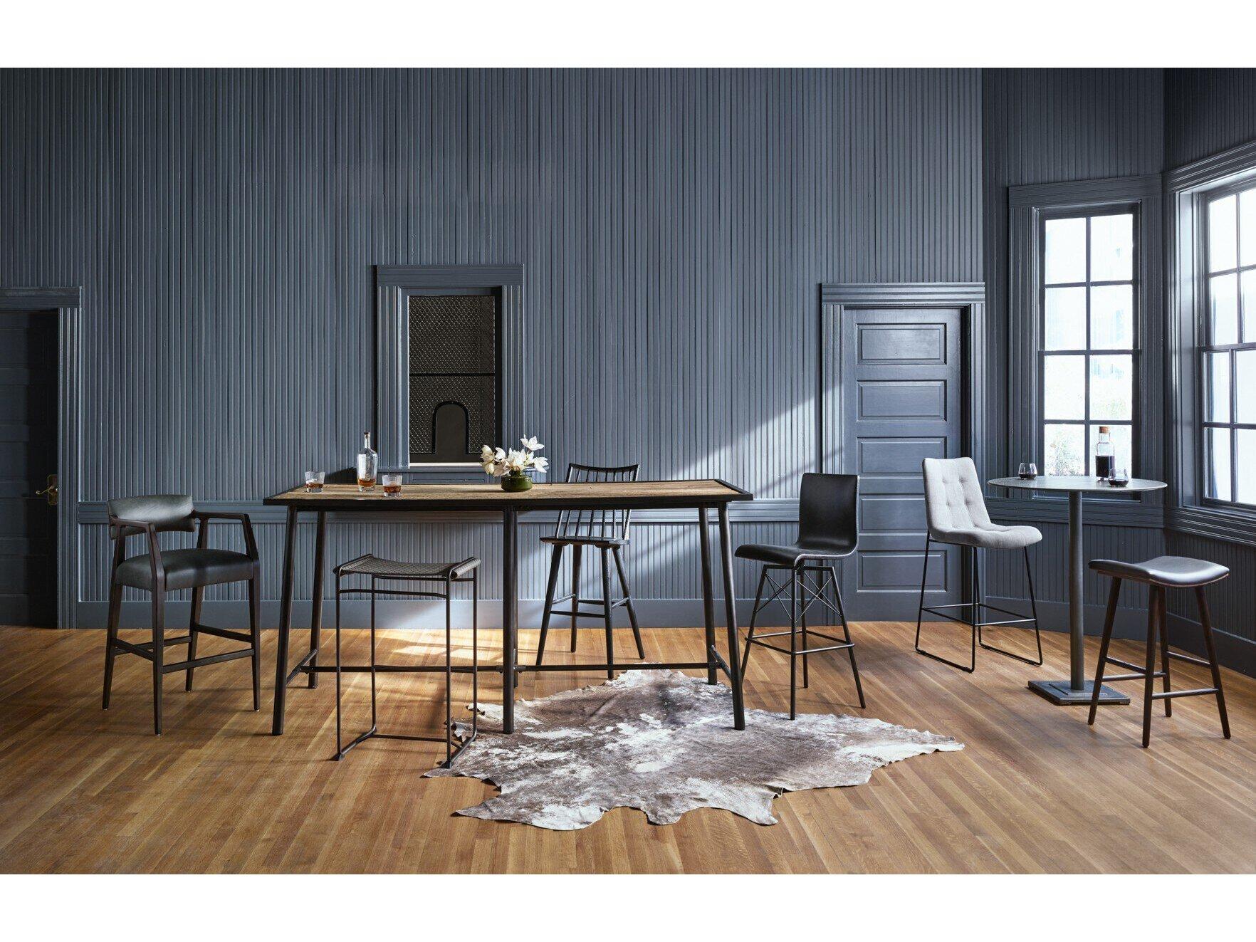 Four Hands Irondale Diaw Leather Swivel Upholstered Rialto Ebony Waxed Black Bar Stool