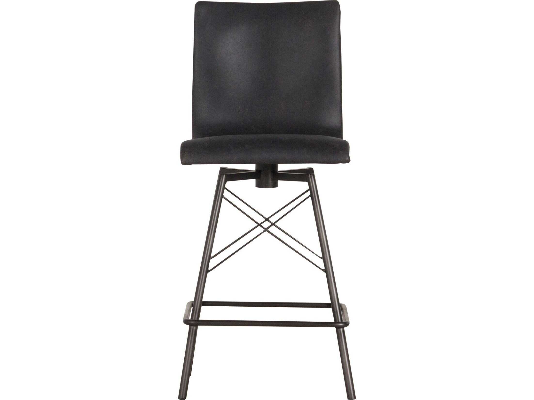 Four Hands Irondale Diaw Leather Swivel Upholstered Rialto Ebony Waxed Black Counter Stool