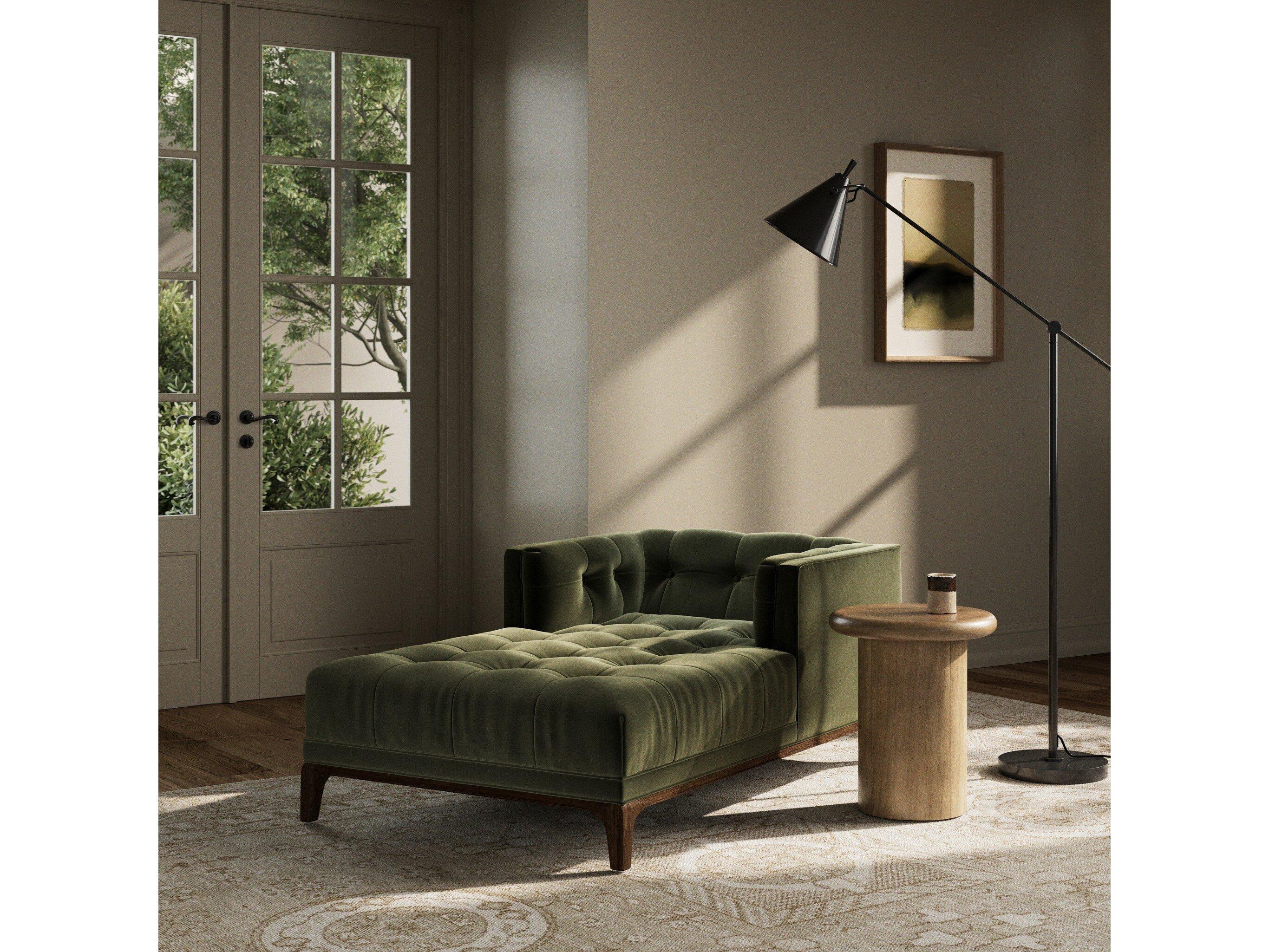 Four Hands Kensington Dylan Sapphire Olive Aspen Grey Green Upholstered Chaise