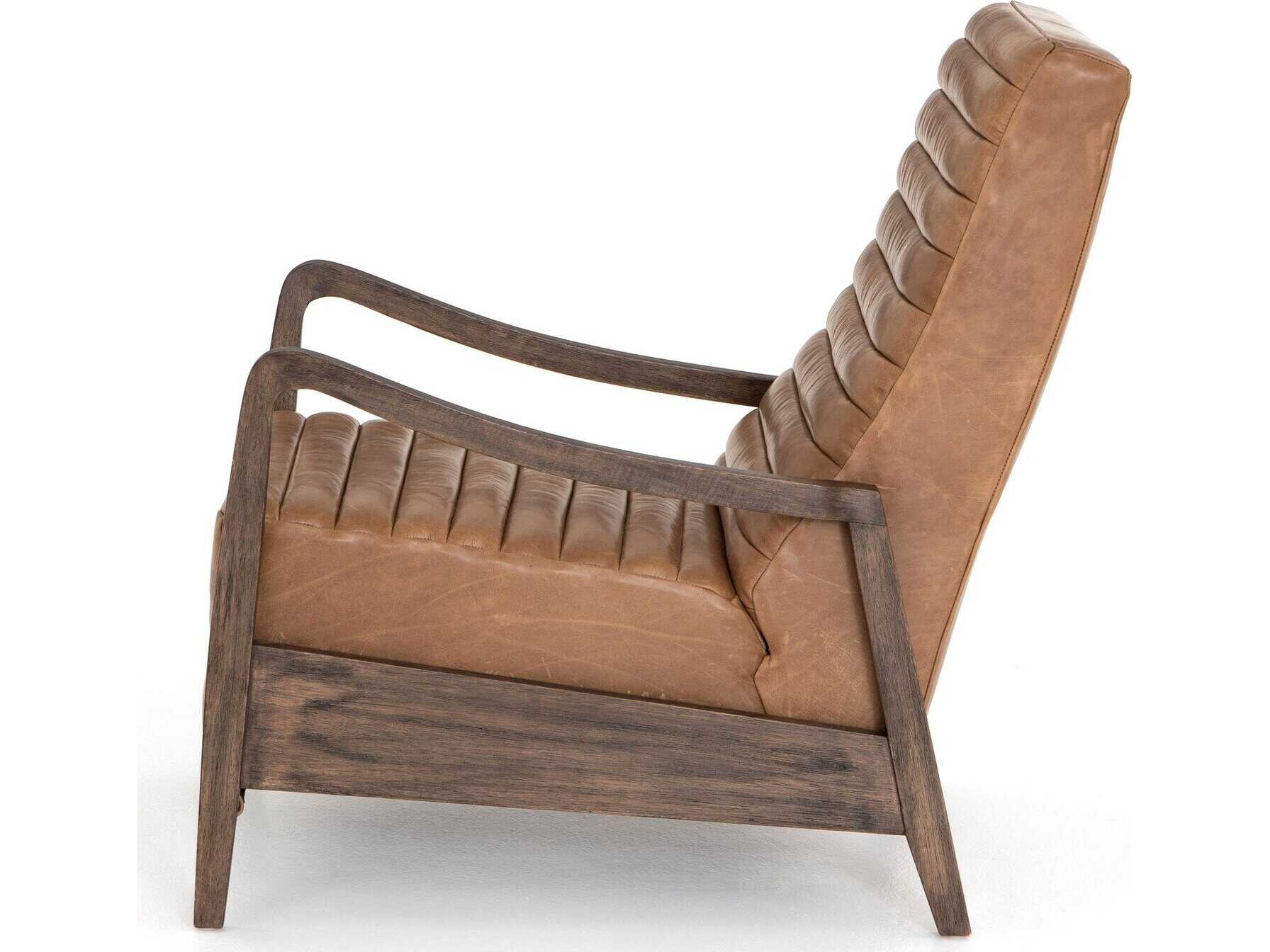 Four Hands Kensington Chance Dakota Warm Taupe Rubbed Sienna Brown Leather Recliner