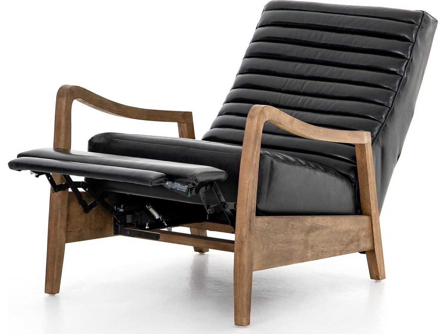 Four Hands Kensington Chance Dakota Black Distressed Natural Leather Recliner