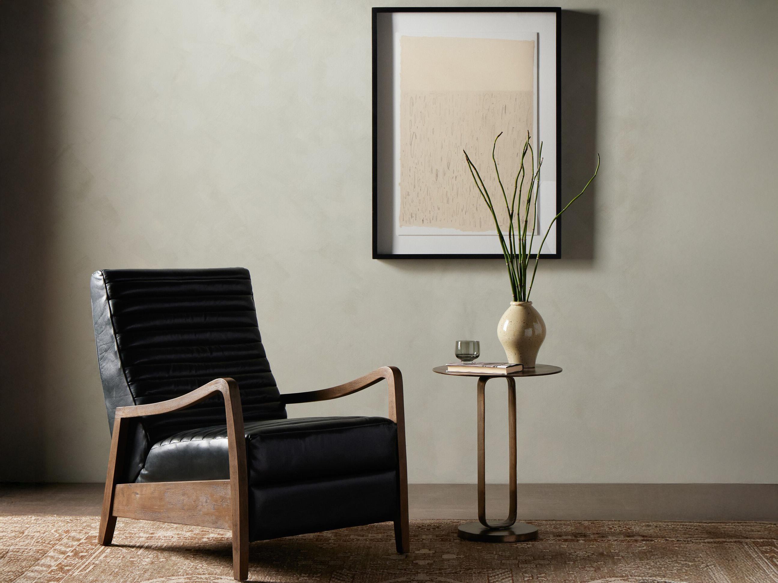 Four Hands Kensington Chance Dakota Black Distressed Natural Leather Recliner