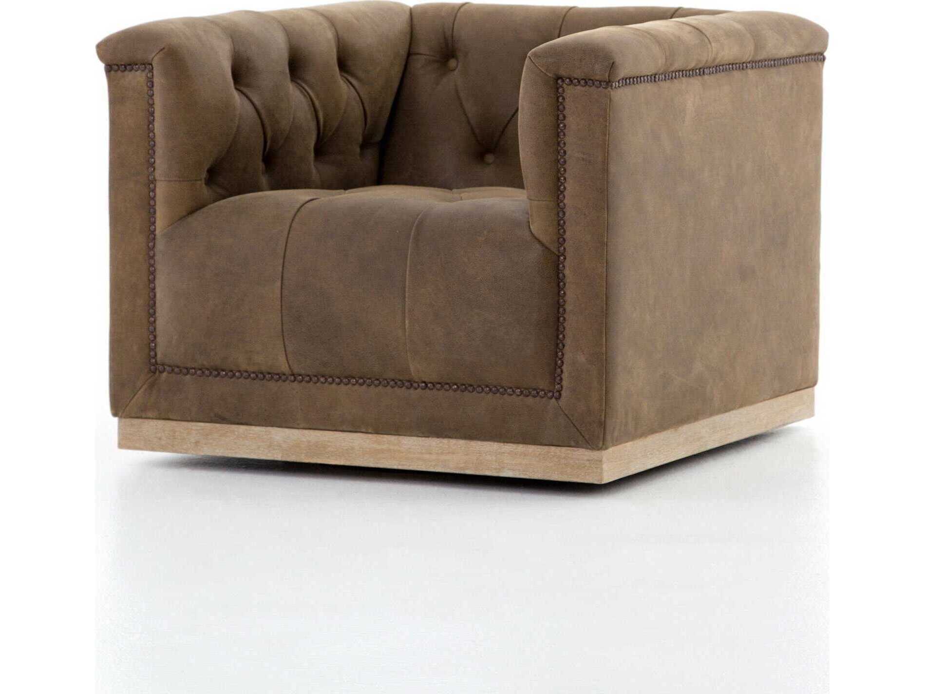 Four Hands Kensington Maxx Swivel Brown Leather Accent Chair