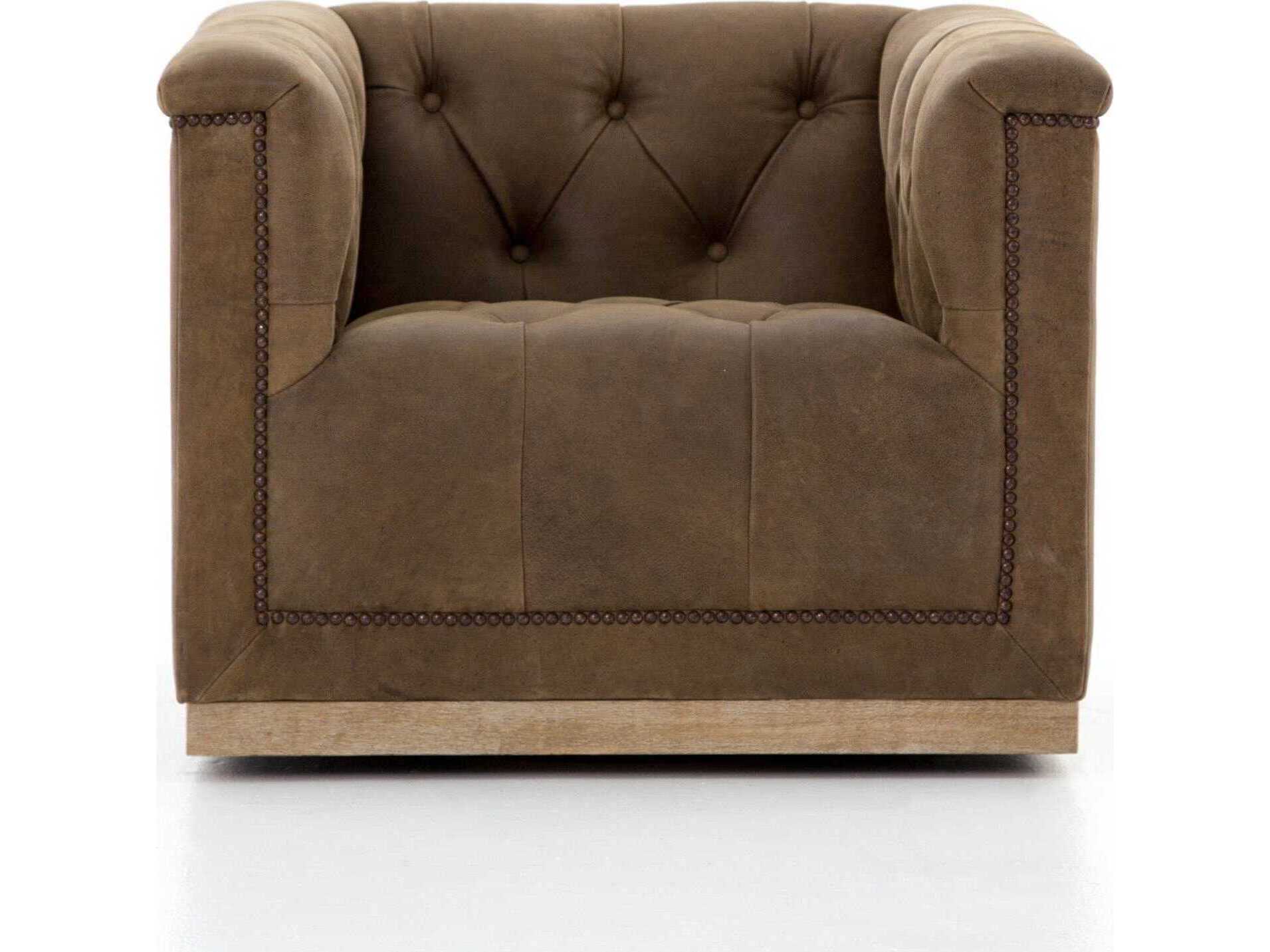 Four Hands Kensington Maxx Swivel Brown Leather Accent Chair