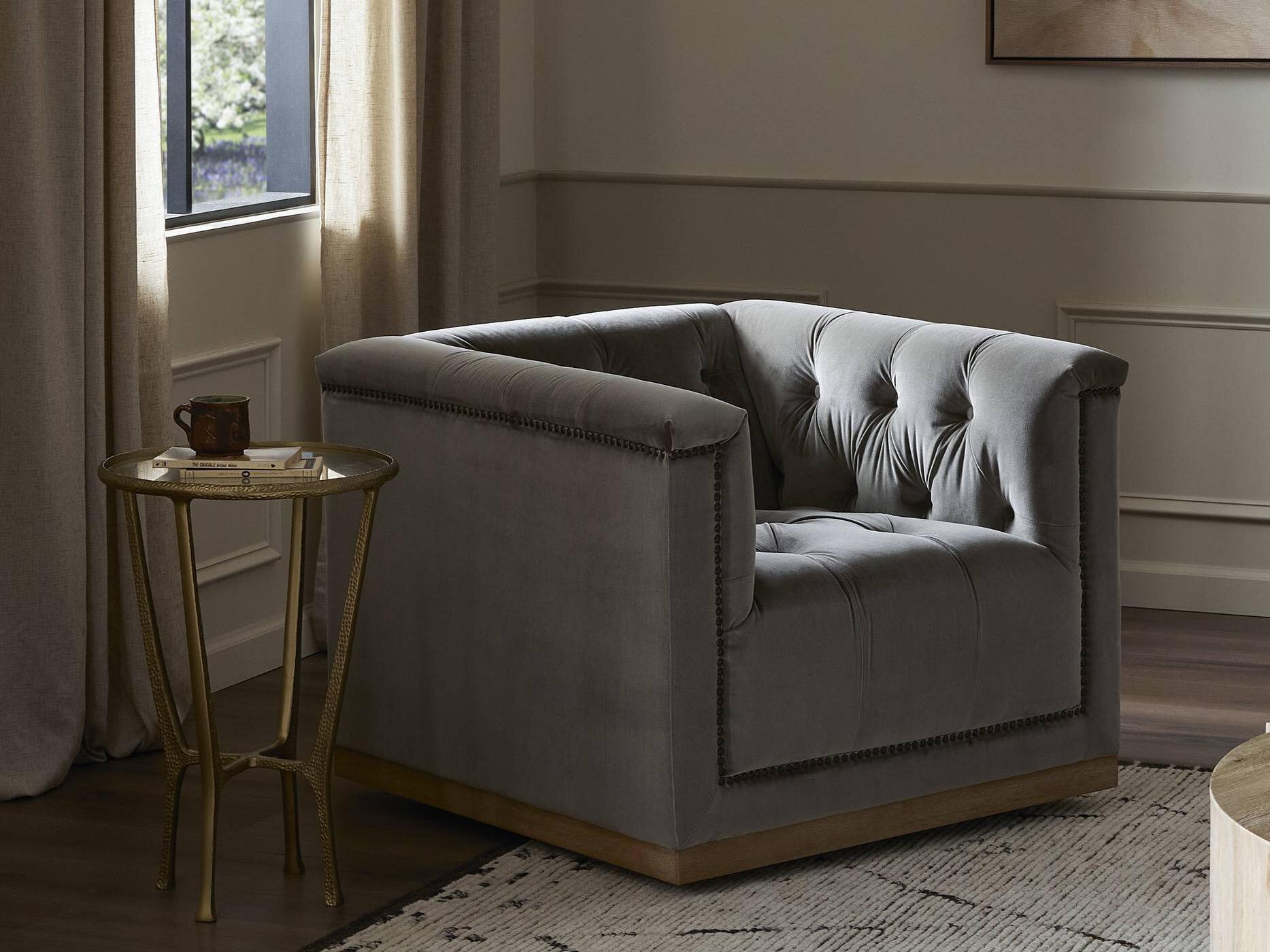 Four Hands Kensington Maxx Swivel Gray Fabric Accent Chair