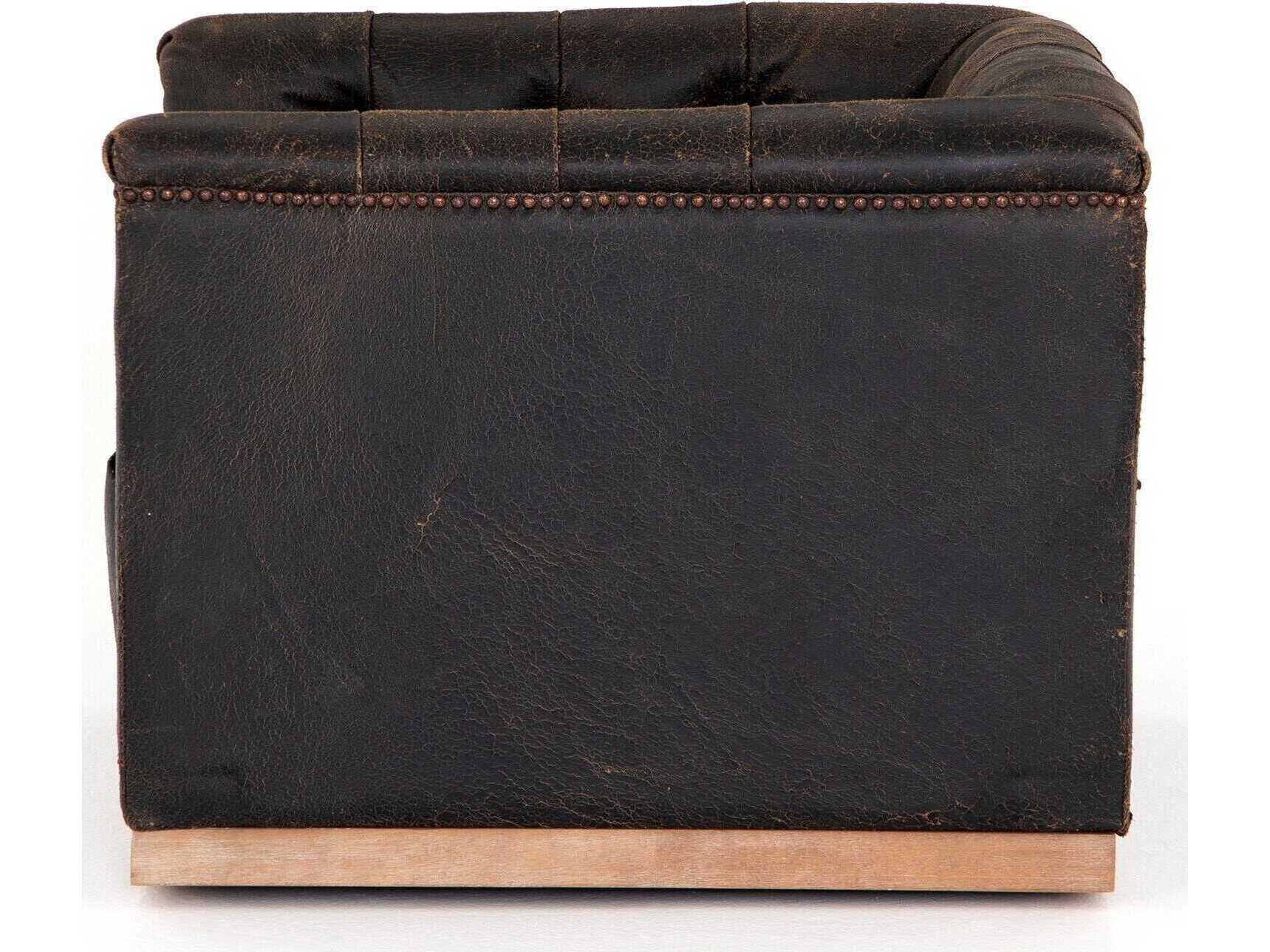 Four Hands Kensington Maxx Swivel Black Leather Club Chair