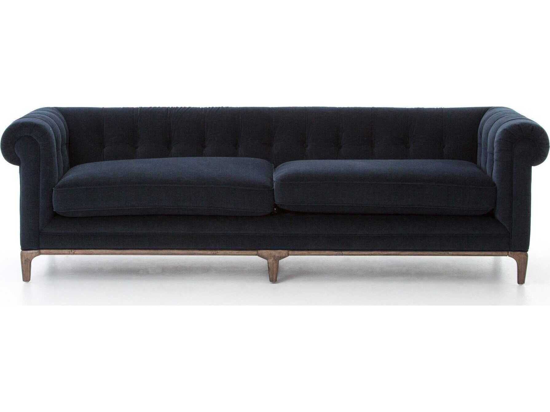Four Hands Kensington Griffon Plush Navy Blue Upholstered Sofa