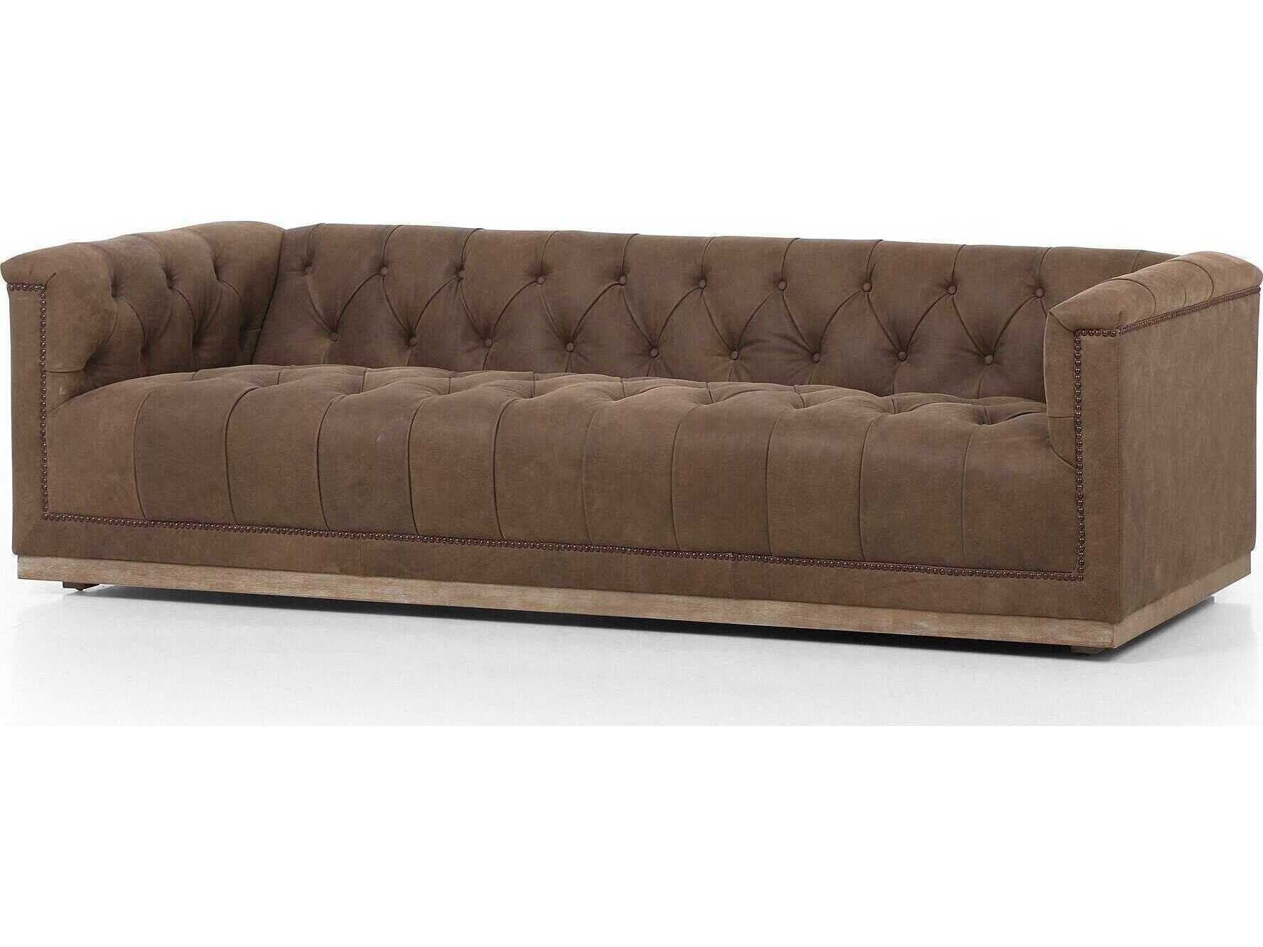 Four Hands Kensington Maxx Umber Grey Whitewash Aged Bronze Nailhead Upholstered Sofa