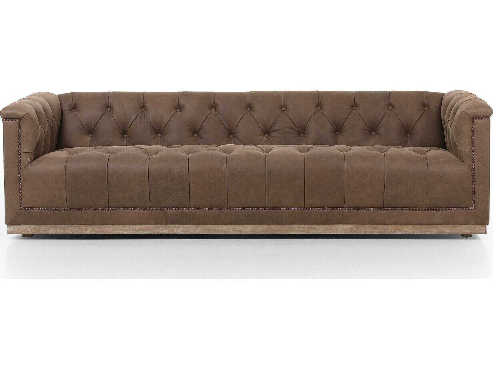 Four Hands Kensington Maxx Umber Grey Whitewash Aged Bronze Nailhead Upholstered Sofa