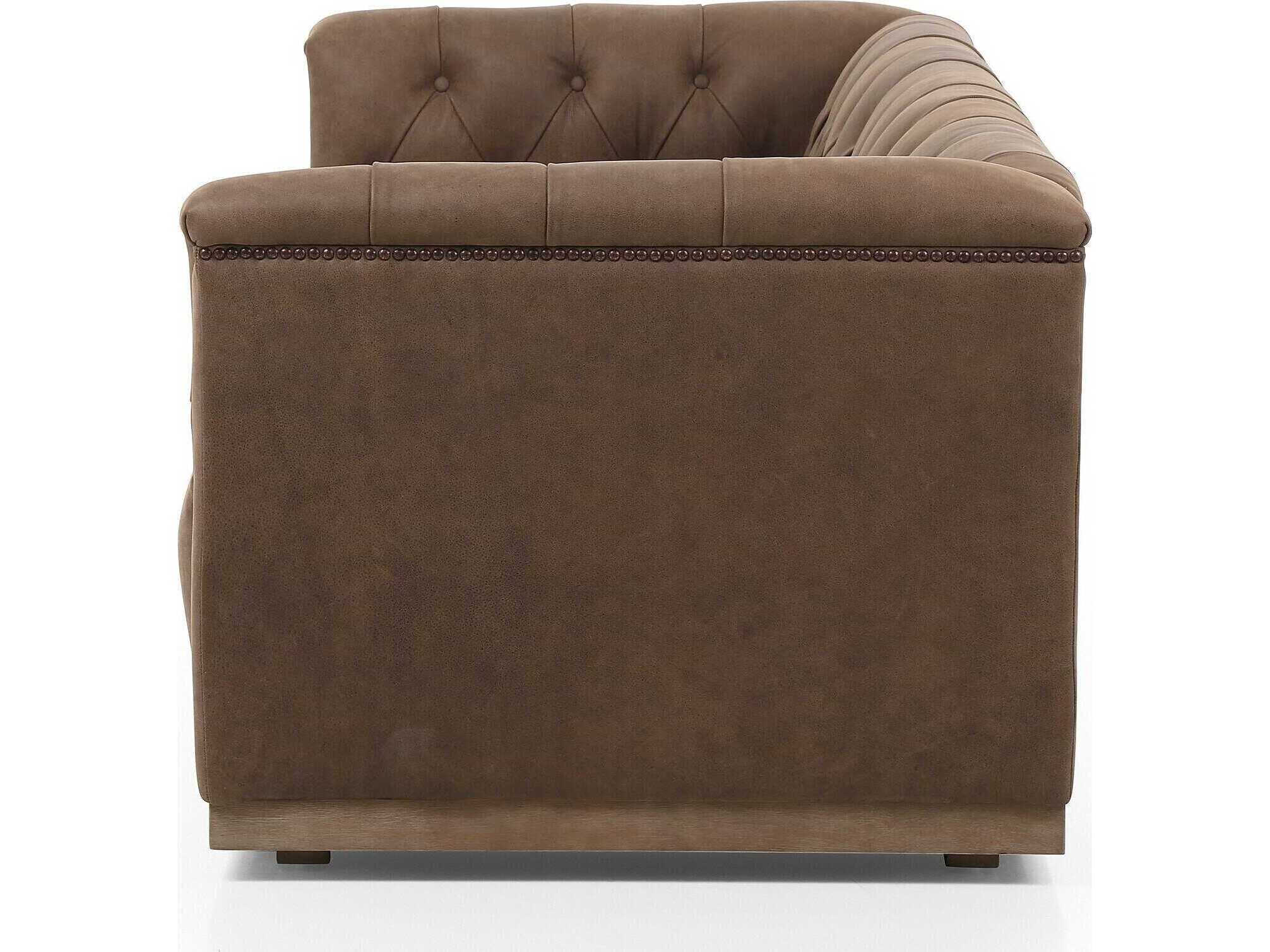 Four Hands Kensington Maxx Umber Grey Whitewash Aged Bronze Nailhead Upholstered Sofa