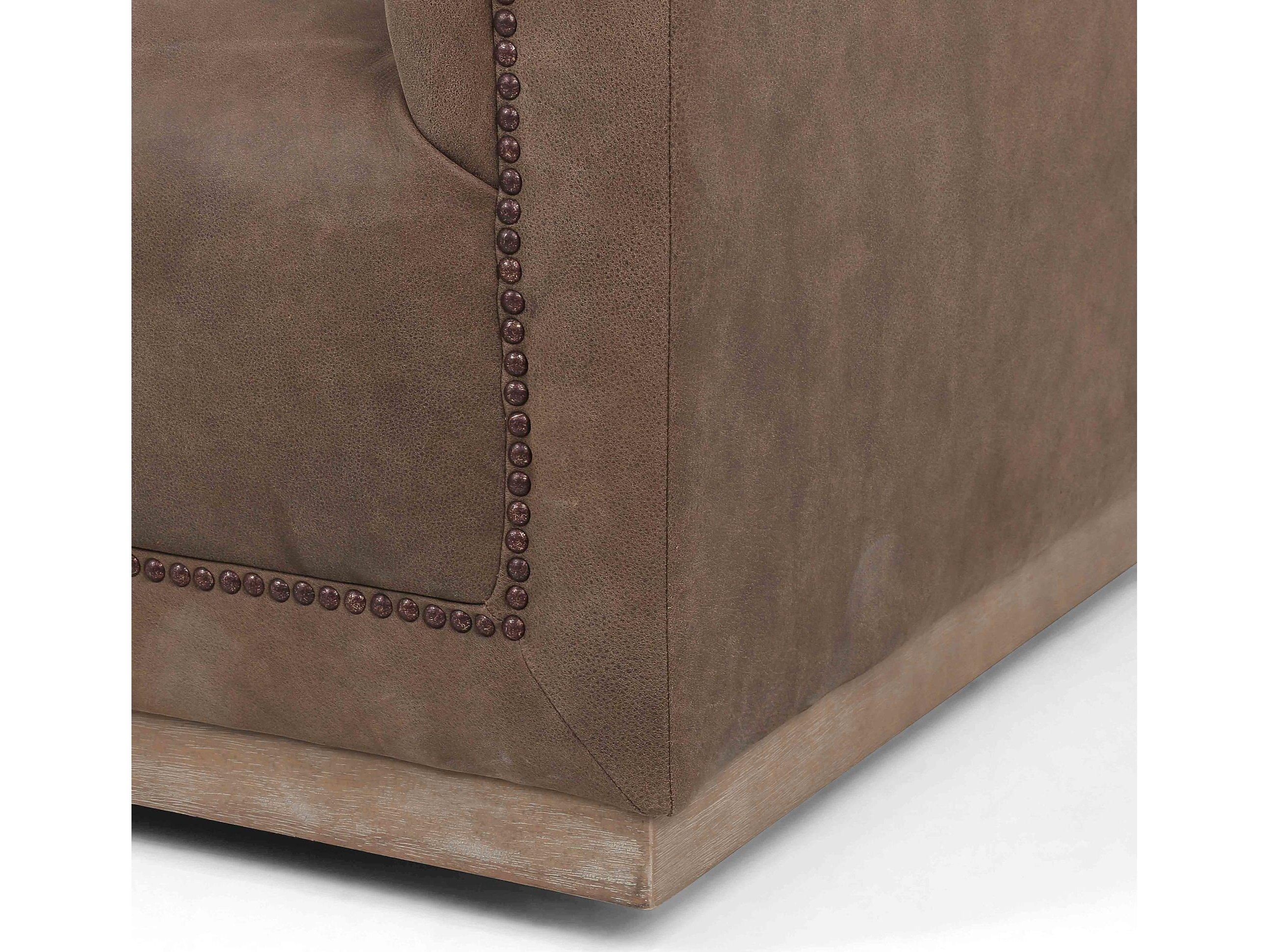 Four Hands Kensington Maxx Umber Grey Whitewash Aged Bronze Nailhead Upholstered Sofa