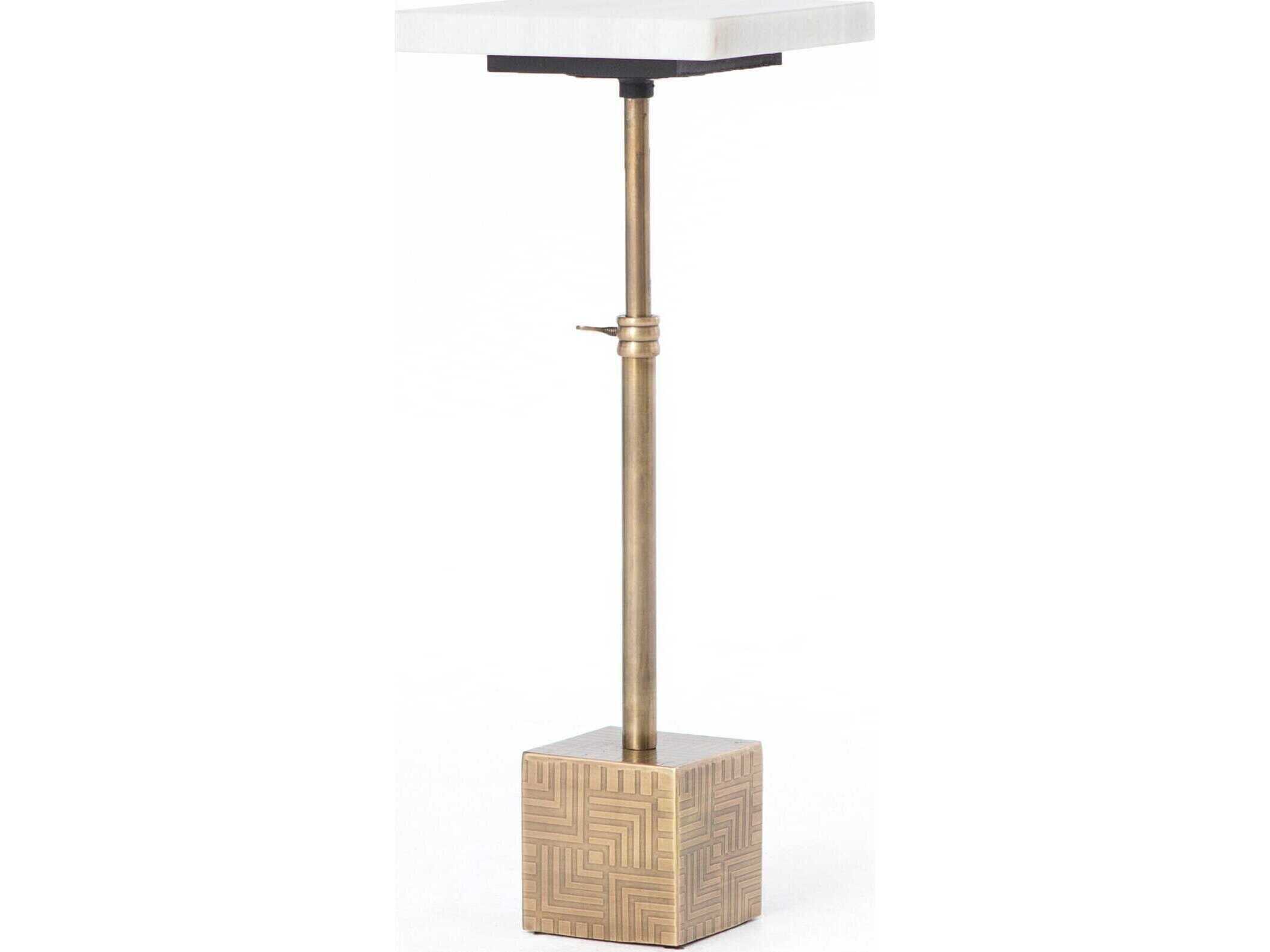 Four Hands Asher Sirius Square Antique Brass Hardware White Marble End Table