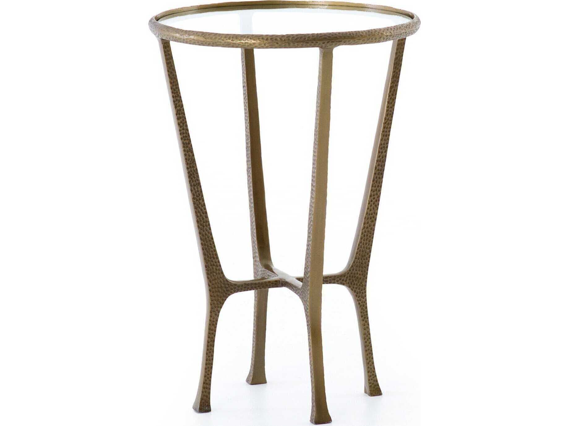 Four Hands Asher Creighton Round Aged Brass Tempered Glass End Table