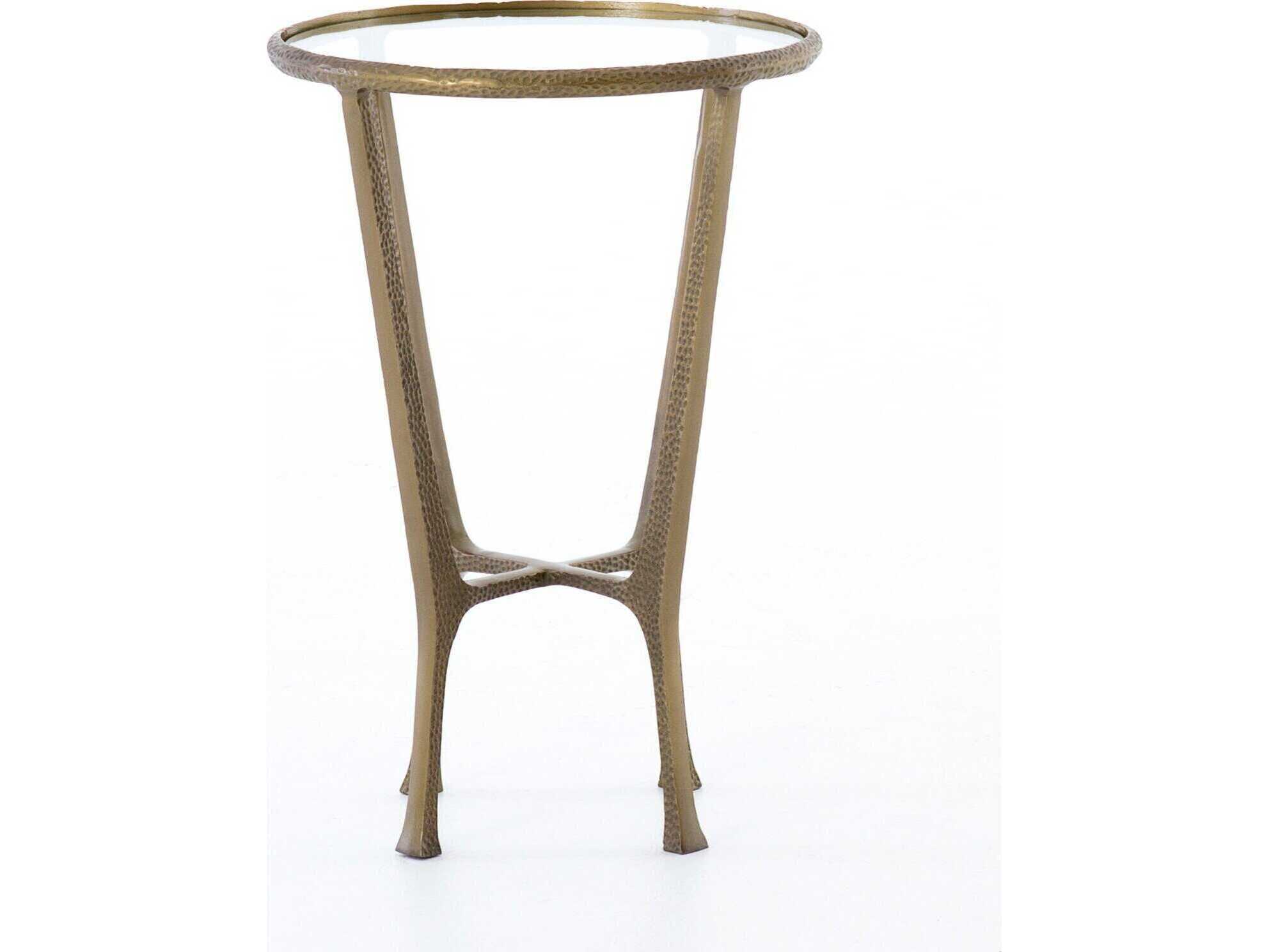 Four Hands Asher Creighton Round Aged Brass Tempered Glass End Table