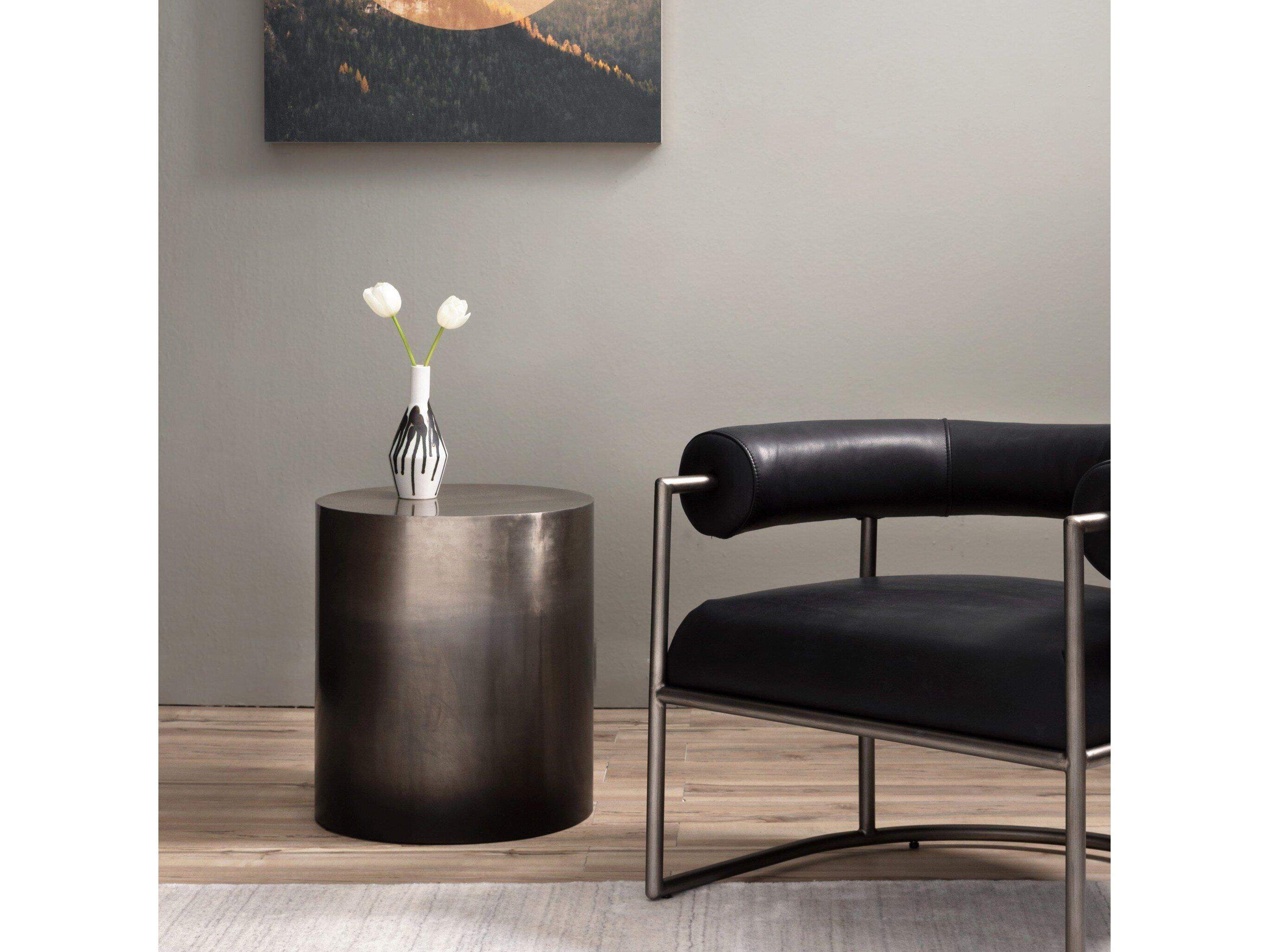 Four Hands Asher Cameron Round Metal Ombre Antique Pewter End Table