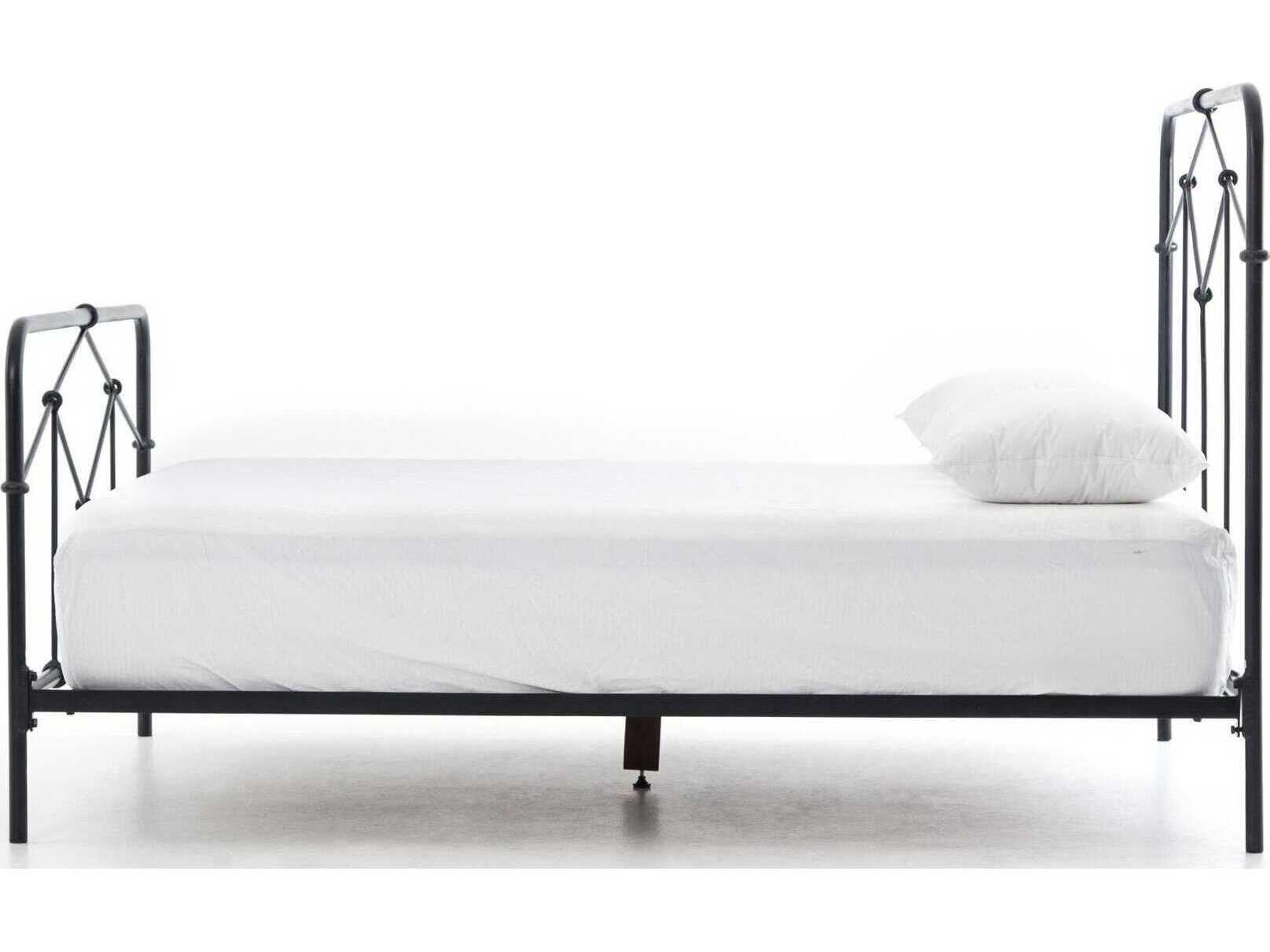 Four Hands Primitive Casey Sandblasted Vintage Black Dark Natural Acacia Wood Queen Panel Bed