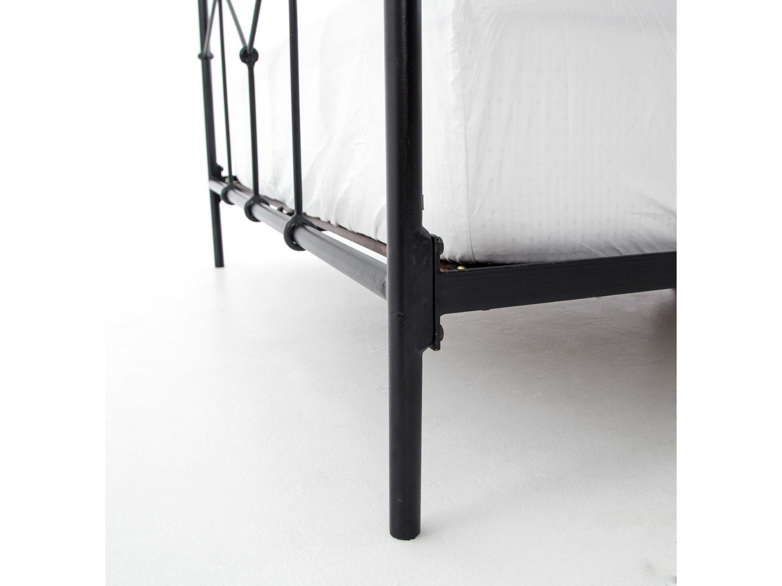 Four Hands Primitive Casey Sandblasted Vintage Black Dark Natural Acacia Wood Queen Panel Bed