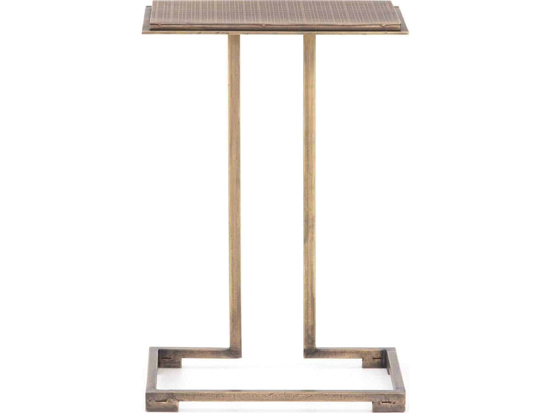 Four Hands Element Acid Etch Rectangular Metal Antique Brass End Table