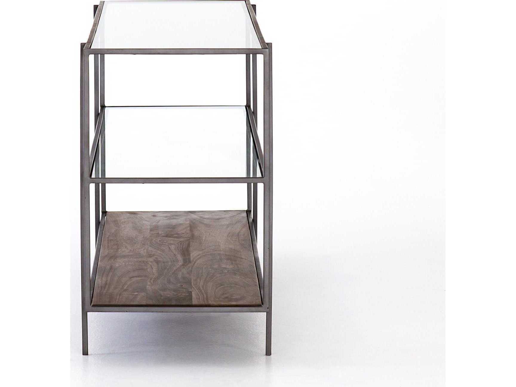 Four Hands Harmon Byron Rectangular Aged Brown Dark Iron Tempered Glass Console Table