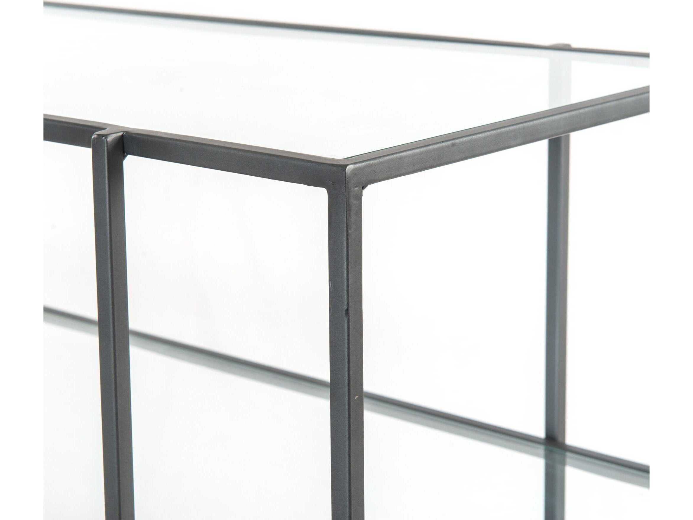 Four Hands Harmon Byron Rectangular Aged Brown Dark Iron Tempered Glass Console Table