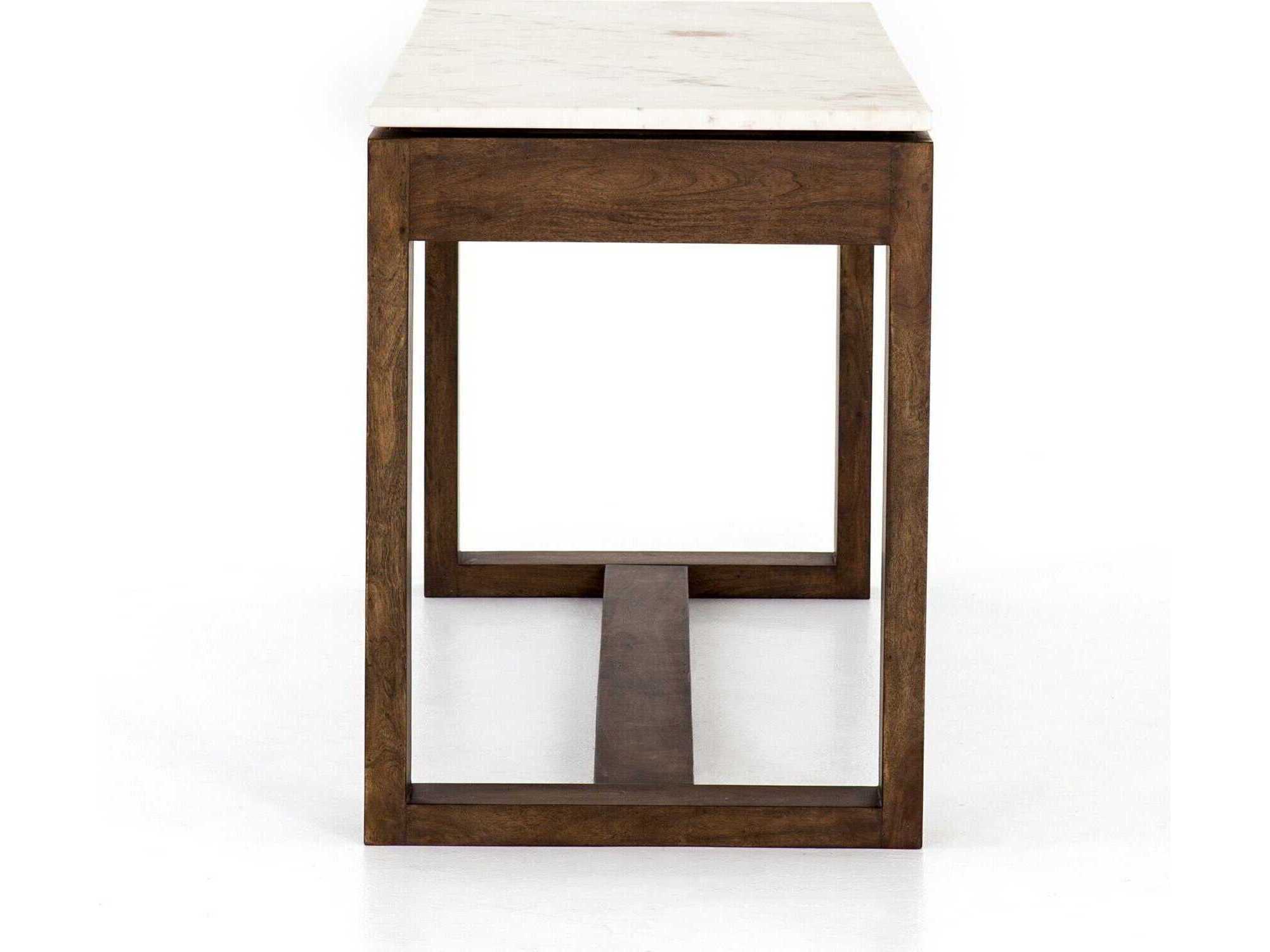 Four Hands Harmon Everton Rectangular Light Tanner Brown Acacia Polished White Marble Dining Table