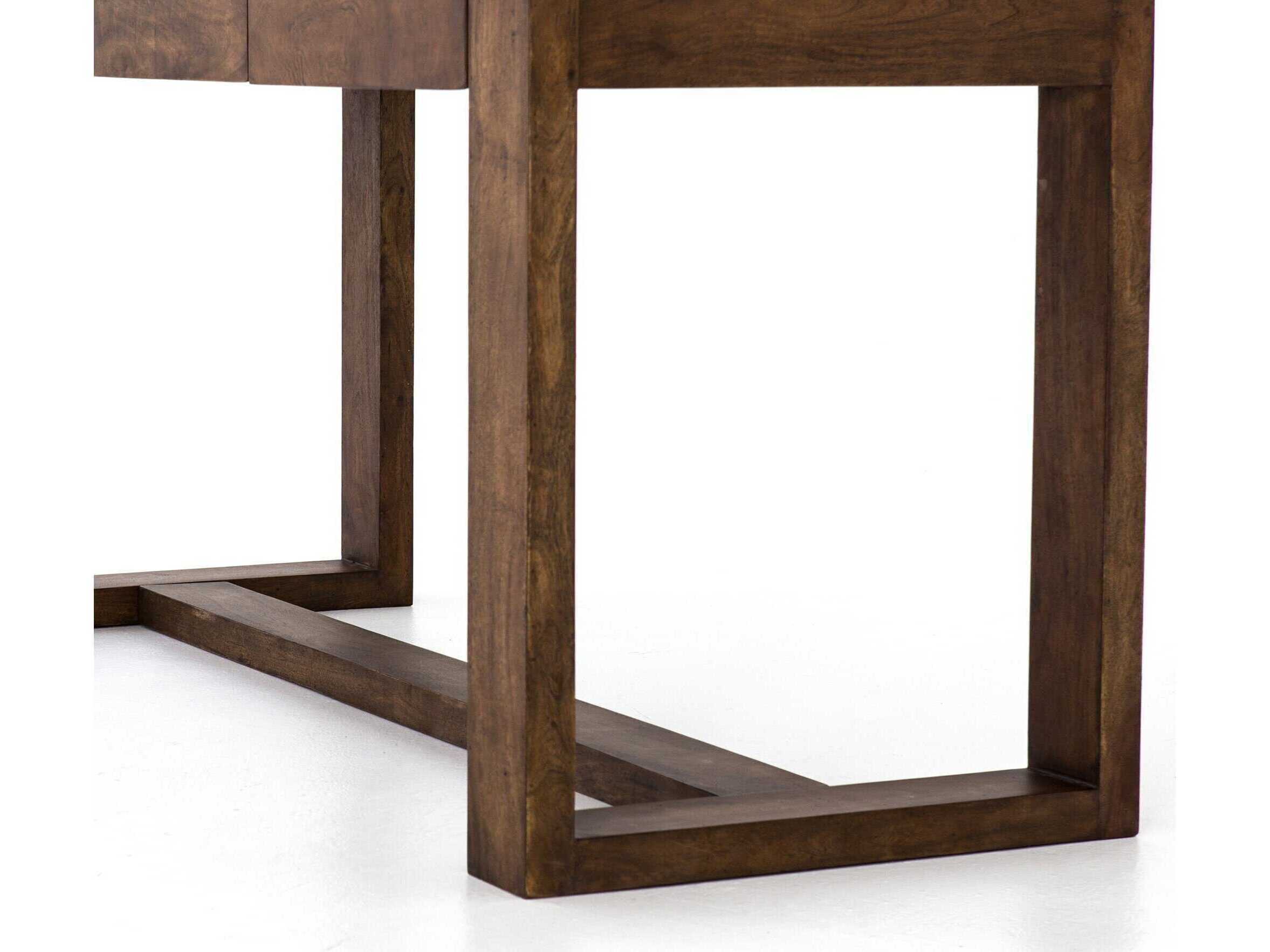 Four Hands Harmon Everton Rectangular Light Tanner Brown Acacia Polished White Marble Dining Table