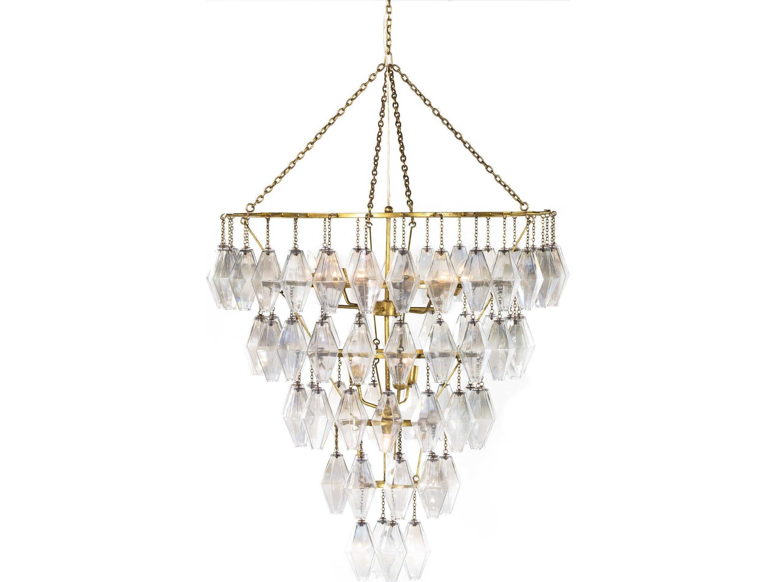 Four Hands Hutton 10-Light Gold Leaf Iridescent Glass Clear Tiered Chandelier