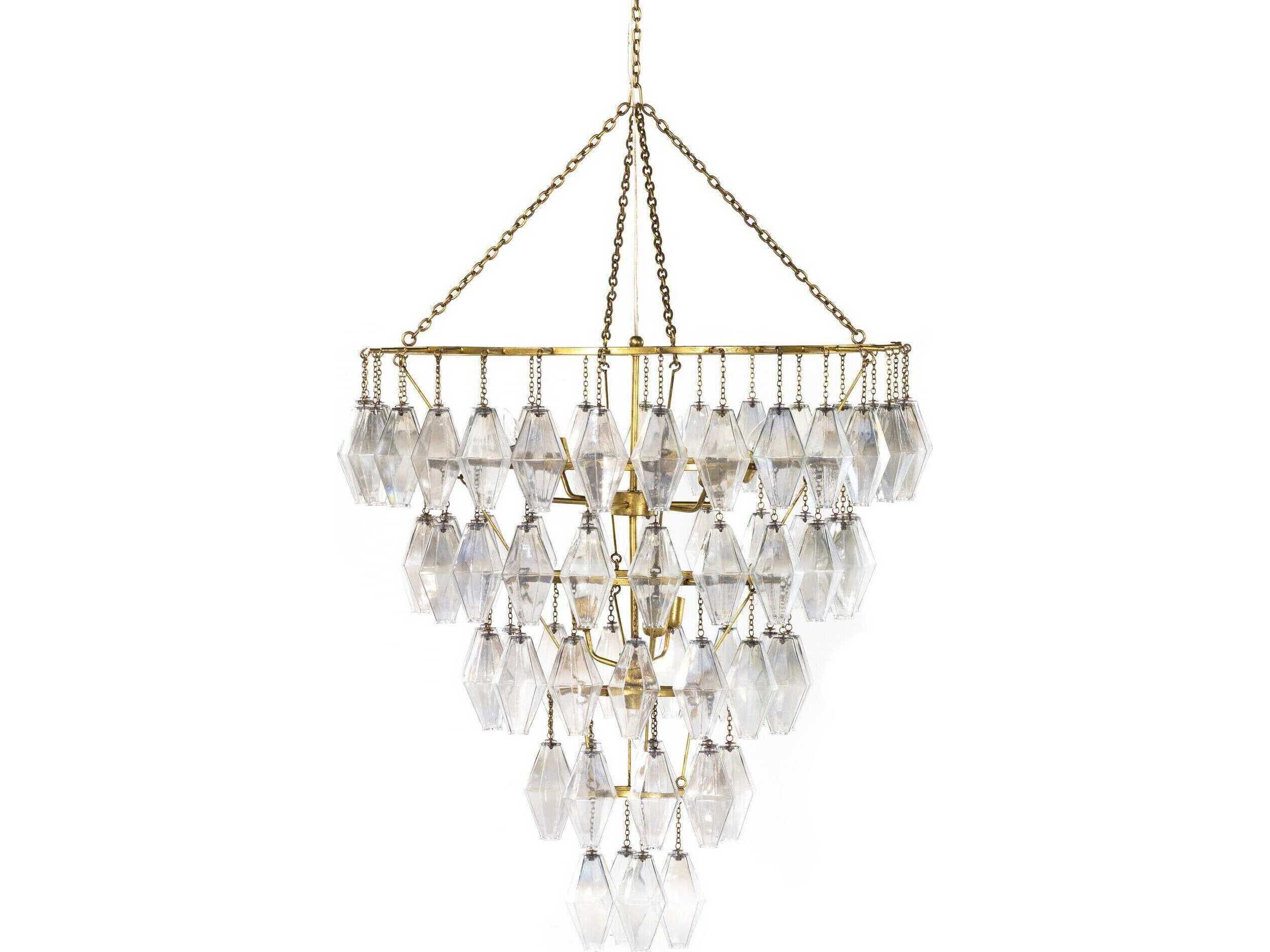 Four Hands Hutton 10-Light Gold Leaf Iridescent Glass Clear Tiered Chandelier